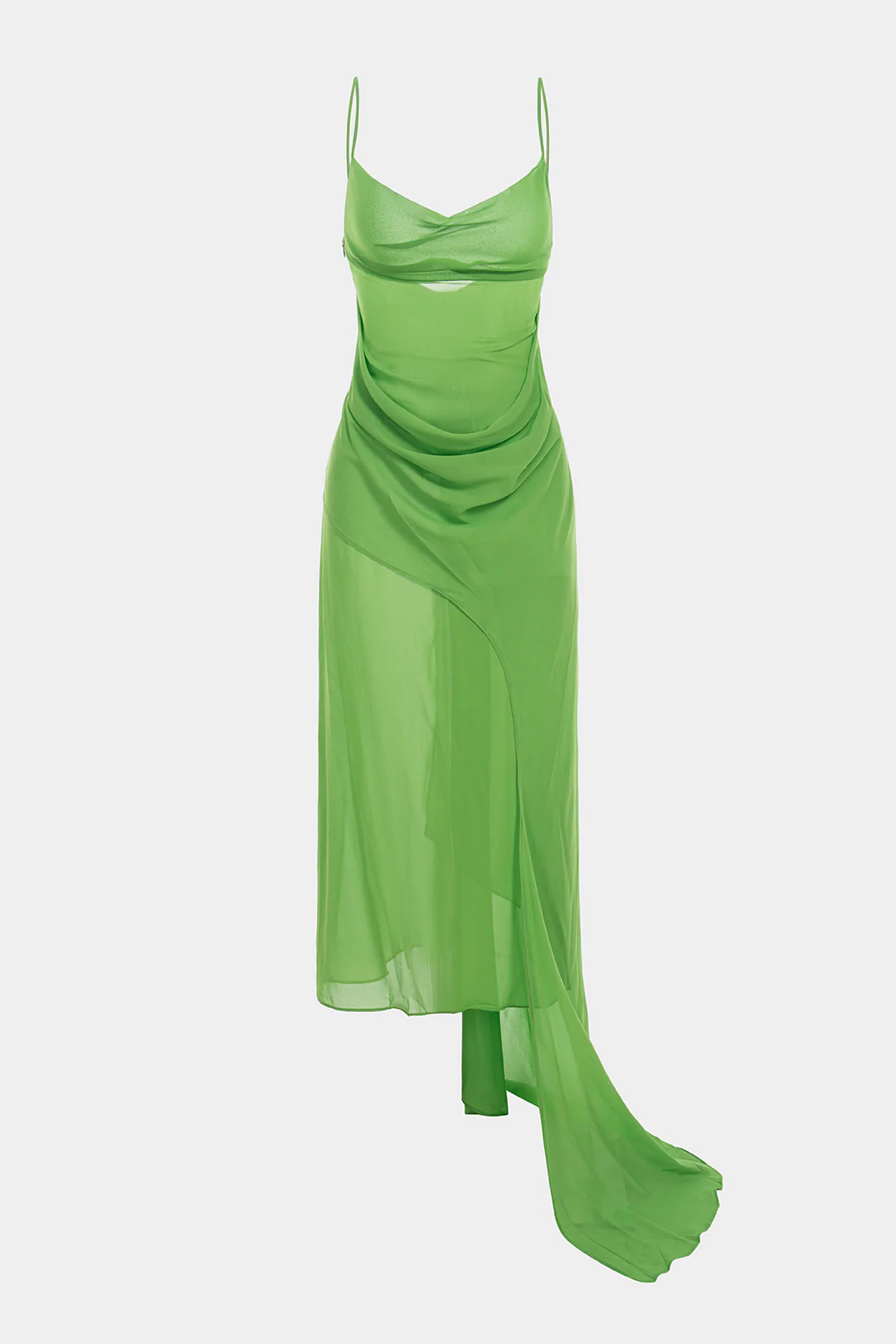 V-Neck Ruched Asymmetrical Backless Zipper Sleeveless Midi Dress