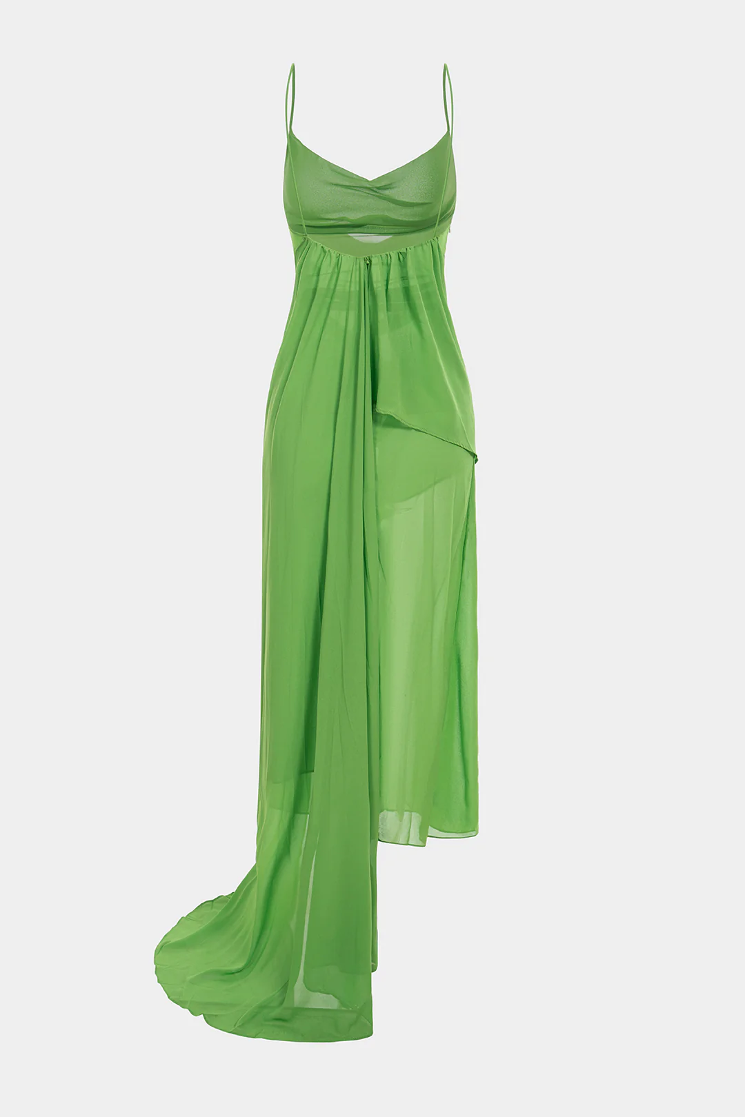 V-Neck Ruched Asymmetrical Backless Zipper Sleeveless Midi Dress - Image 2