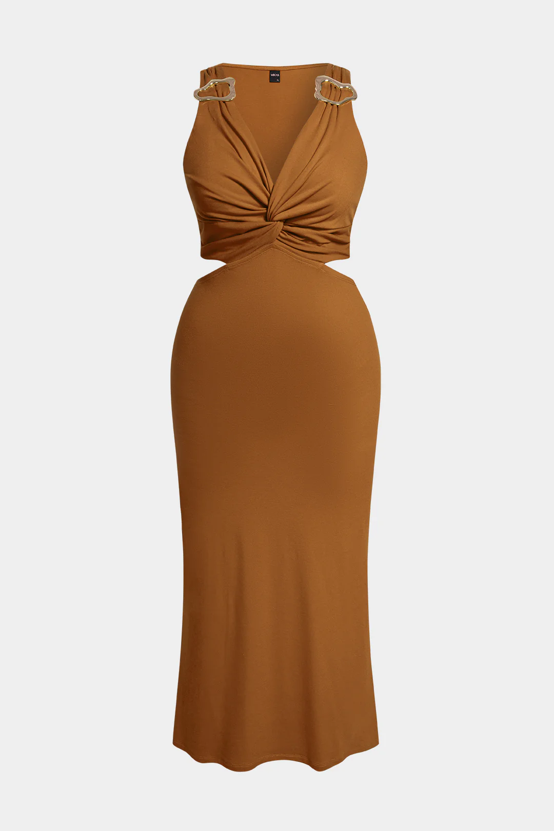 Plus Size Metallic V-Neck Twist Knot Cut Out Sleeveless Maxi Dress - Image 5