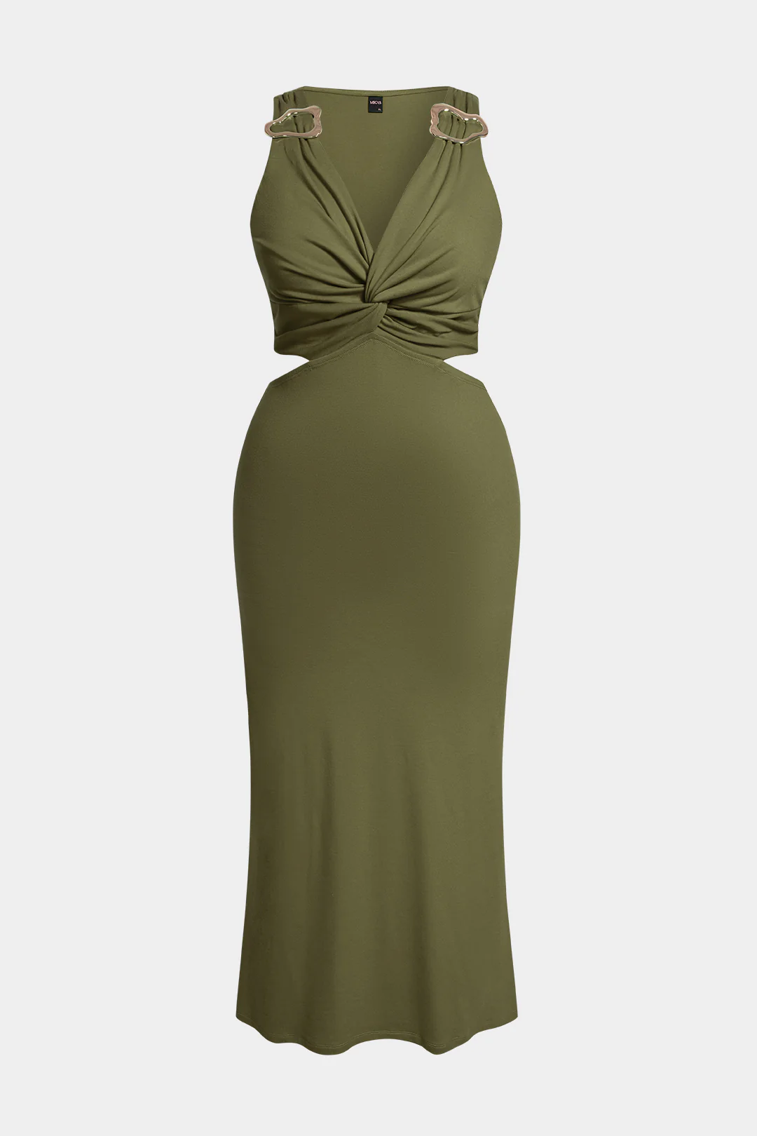 Plus Size Metallic V-Neck Twist Knot Cut Out Sleeveless Maxi Dress - Image 6