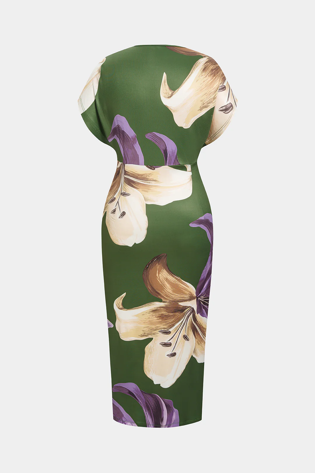 Floral Print Deep V-Neck Ruched Sleeveless Midi Dress - Image 2