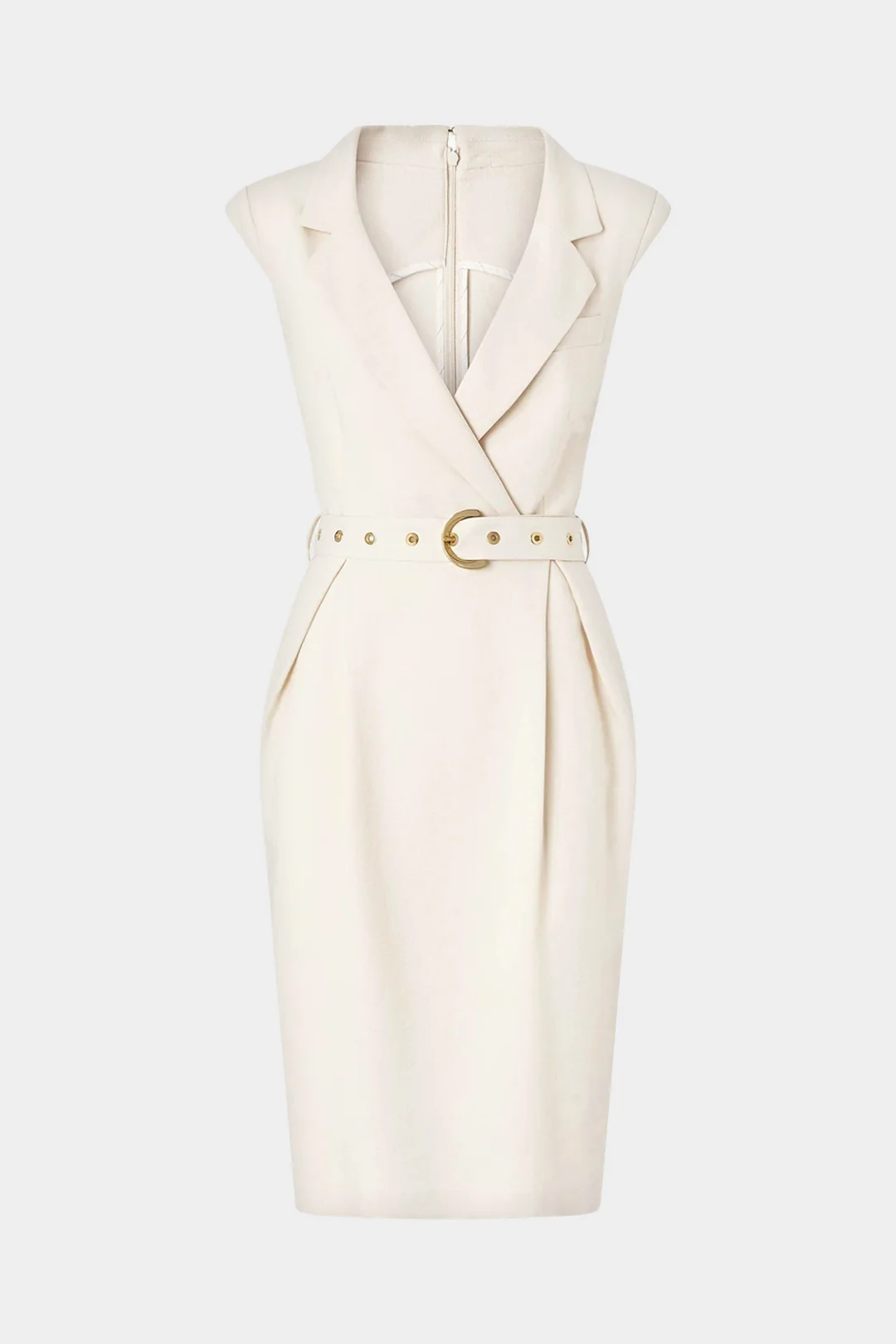 Notched Lapel V-Neck Belted Sleeveless Midi Dress - Image 2