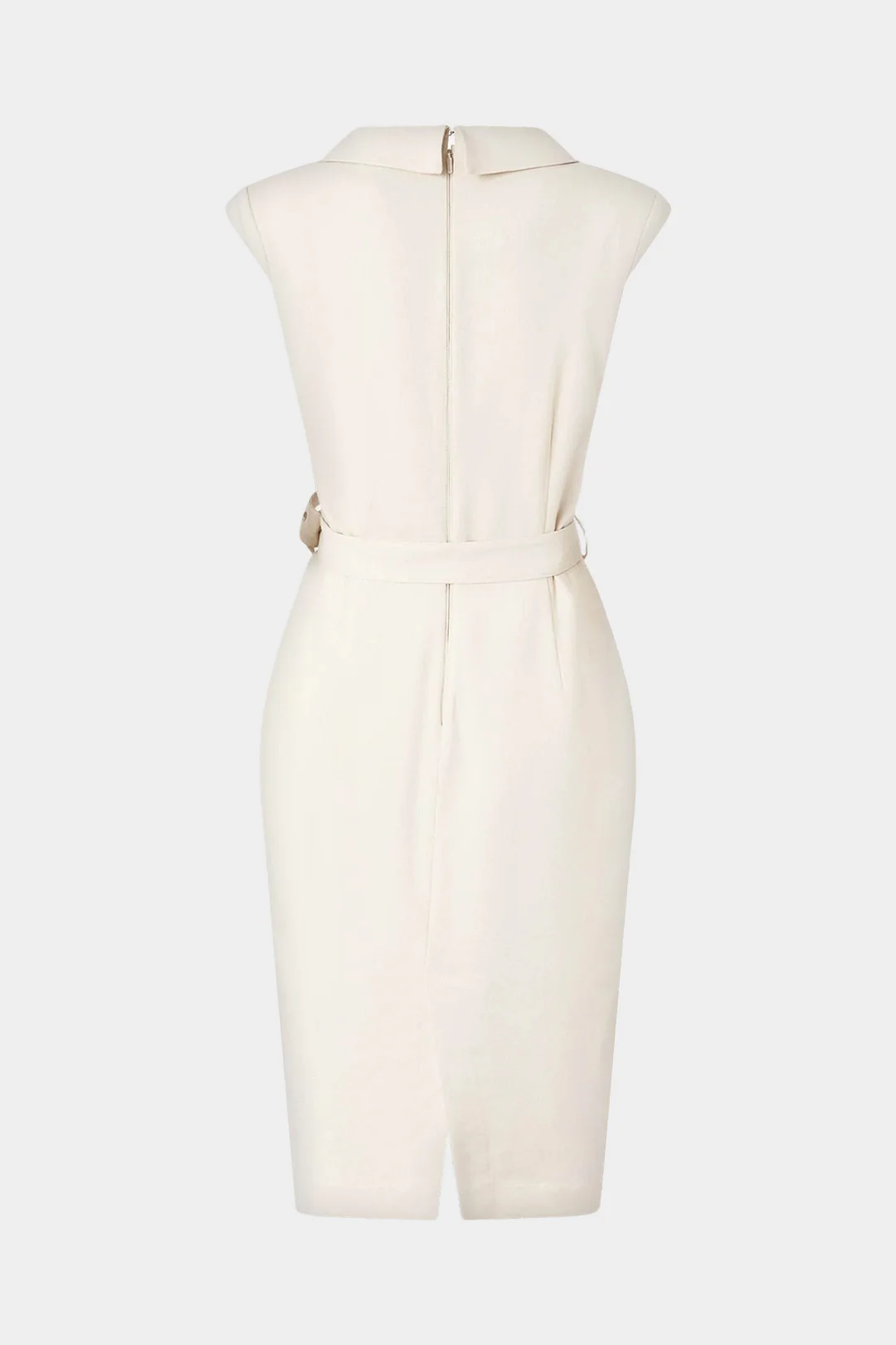 Notched Lapel V-Neck Belted Sleeveless Midi Dress - Image 3