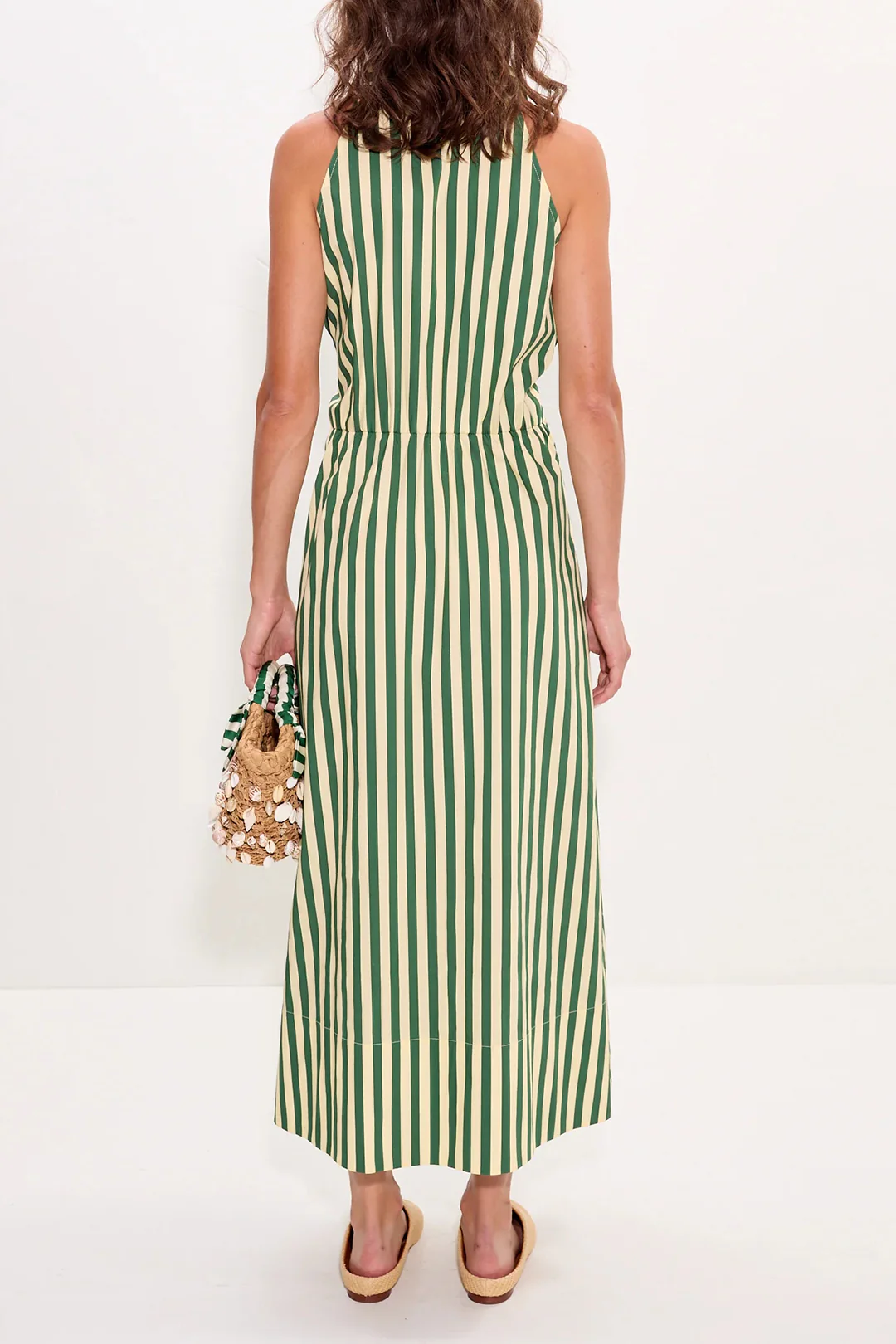 Stripes Print Lapel Tie Front Sleeveless Midi Dress - Image 2