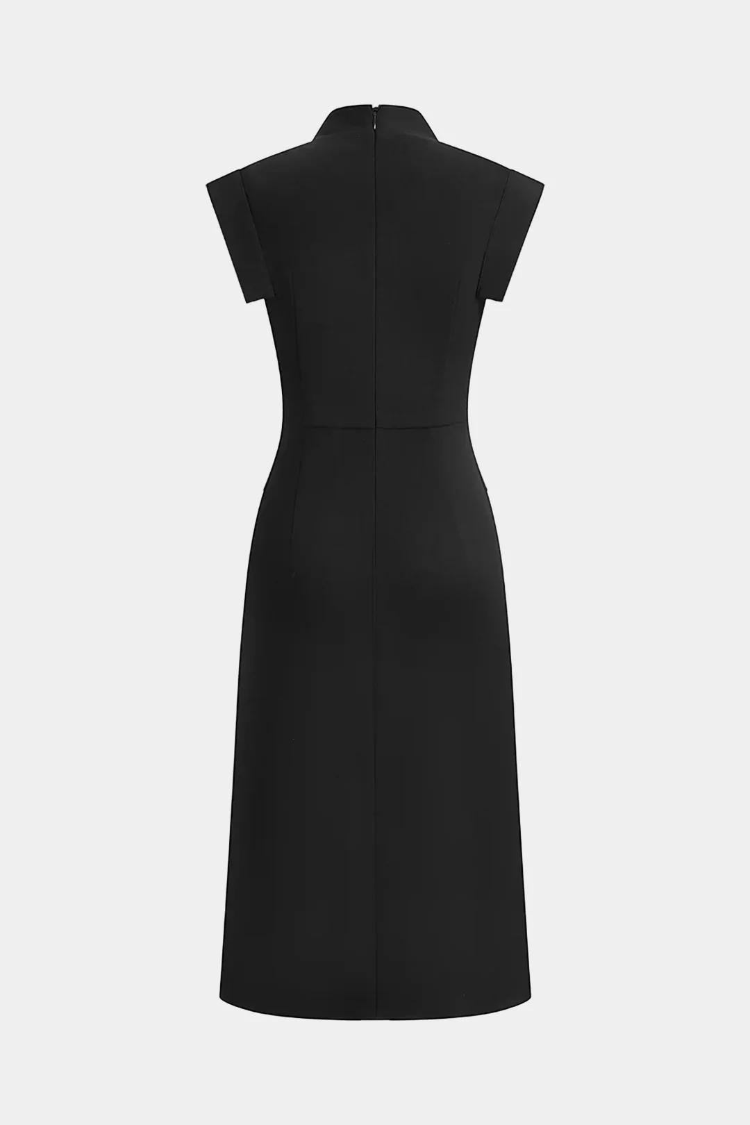 Lapel Metallic Ruched Slit Zipper Sleeveless Midi Dress - Image 2