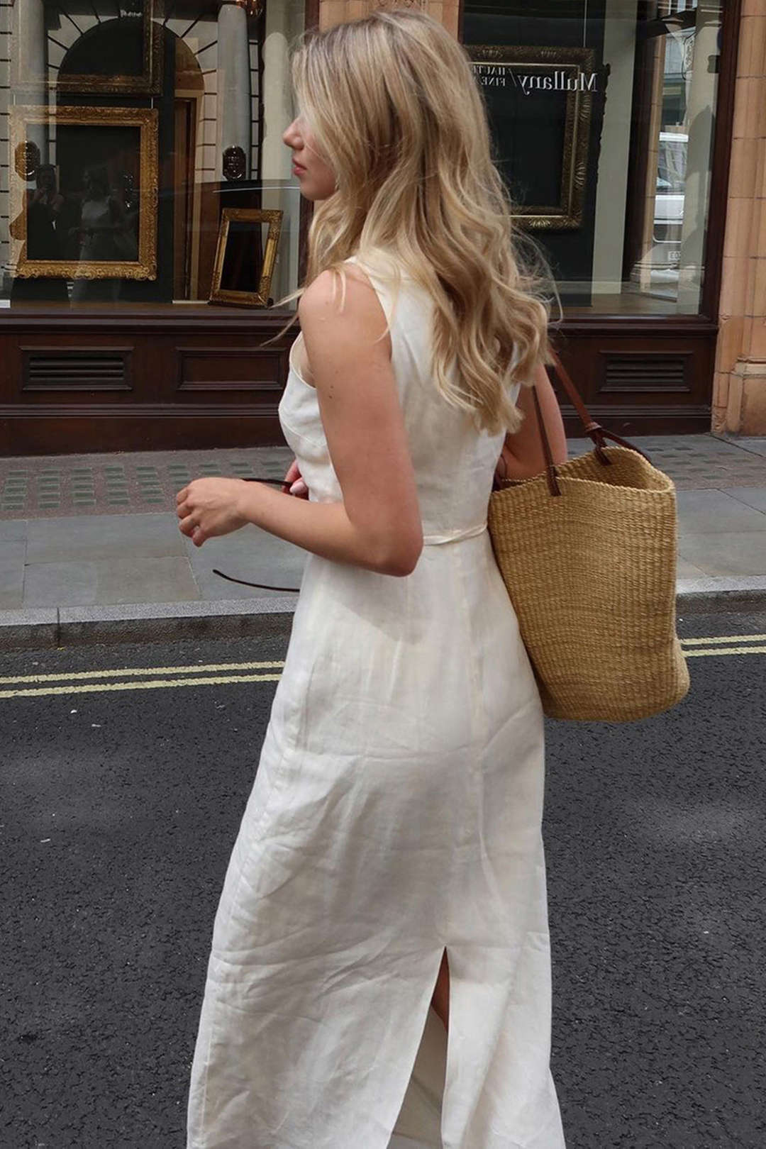 Linen Round Neck Tie-Up Sleeveless Midi Dress - Image 2