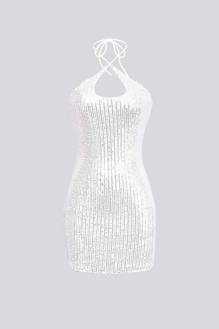 Sequins Crossover Neck Mini Dress