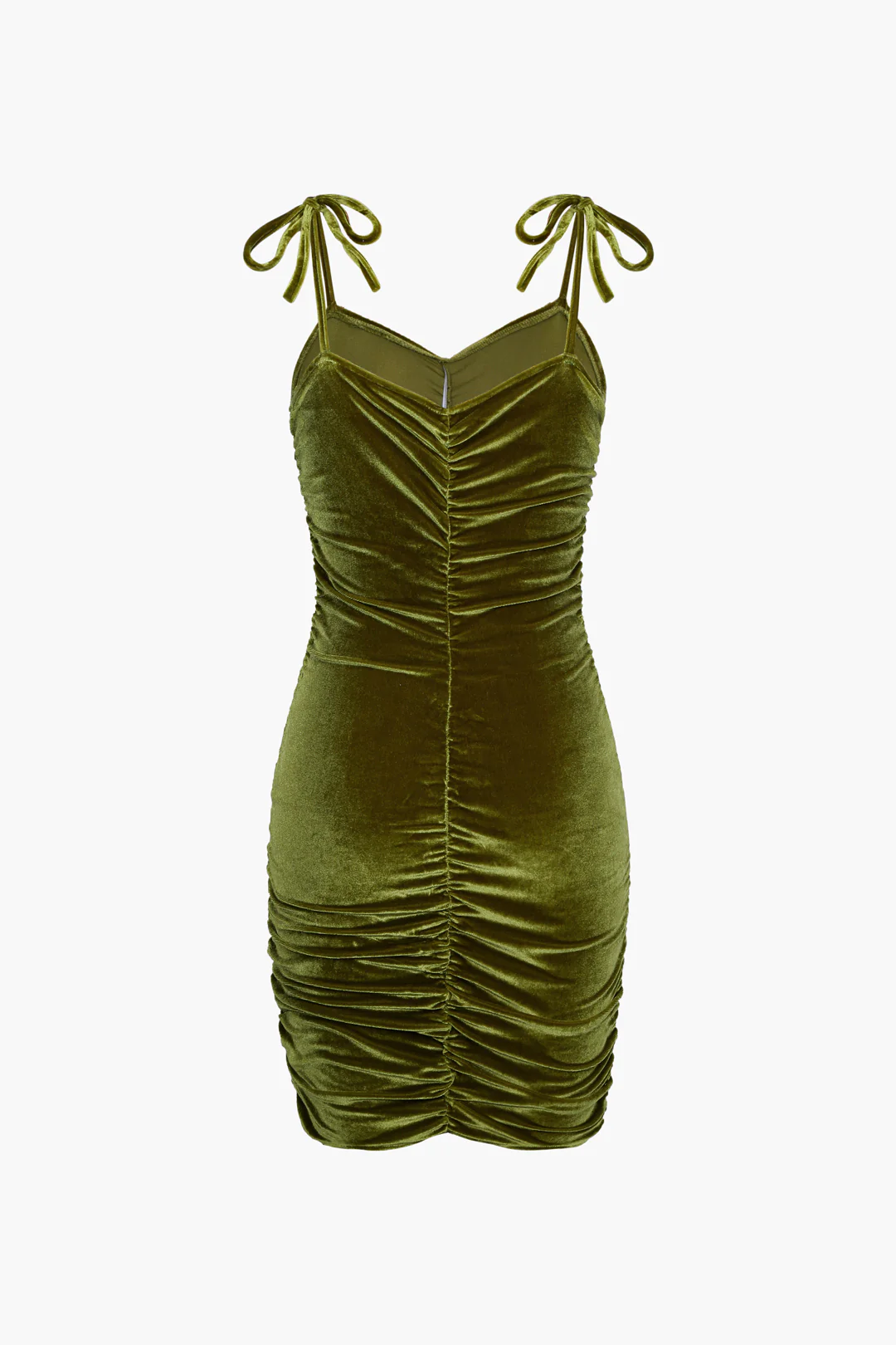 Velvet Ruched Tie Strap Mini Dress - Image 3