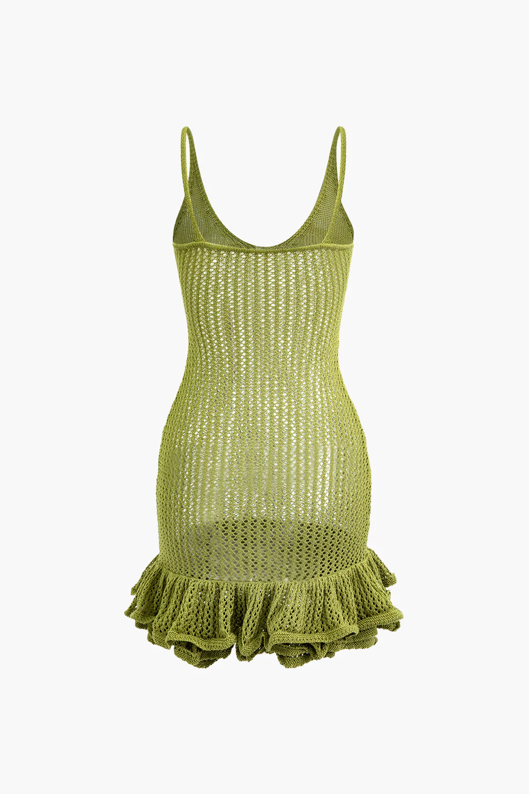 Open Knit Ruffle Hem Cami Mini Dress - Image 2