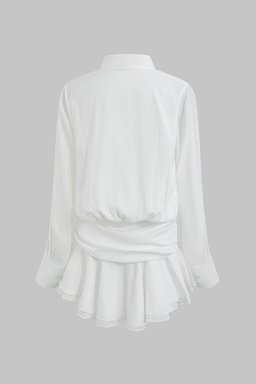 Lapel Ruched Bell Long Sleeve Mini Dress - Image 2