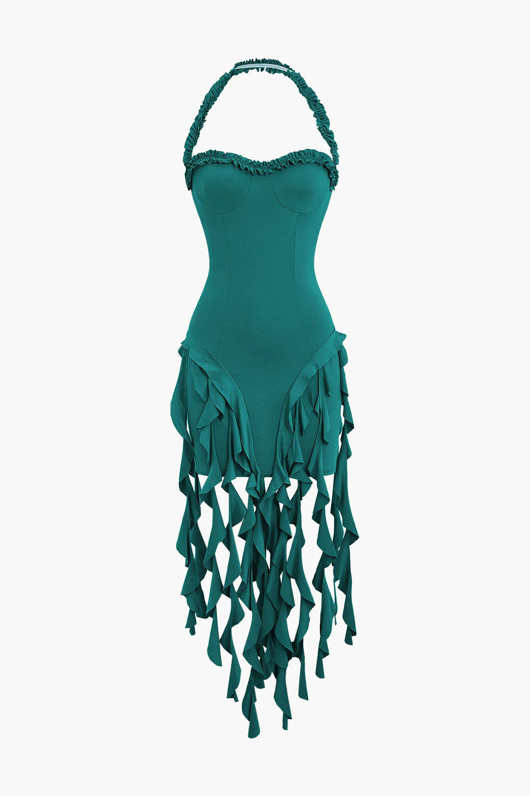 Ruffle Tassel Halter Bustier Mini Dress - Image 9