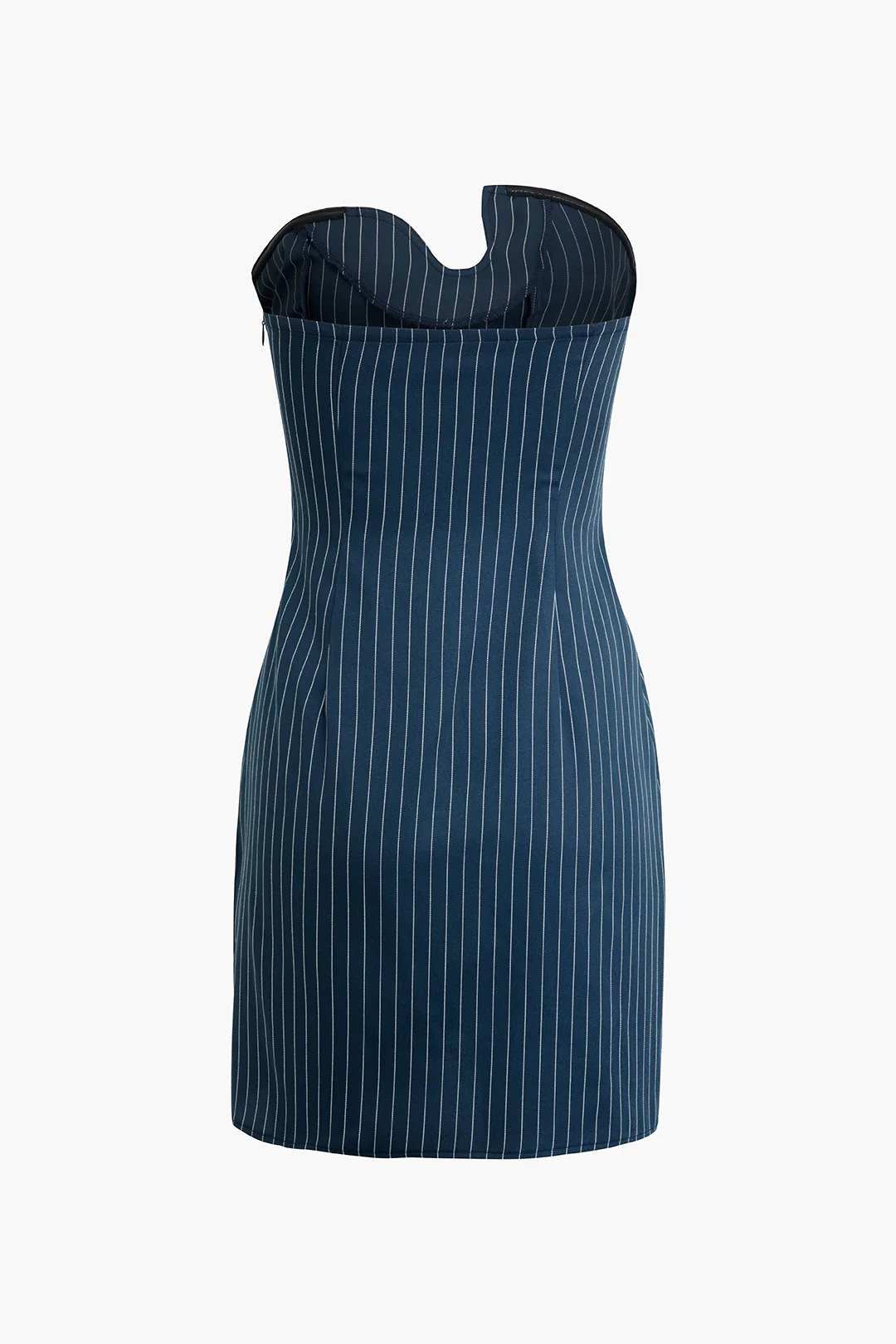 Stripe Print V-Shaped Slit Asymmetrical Strapless Mini Dress - Image 3