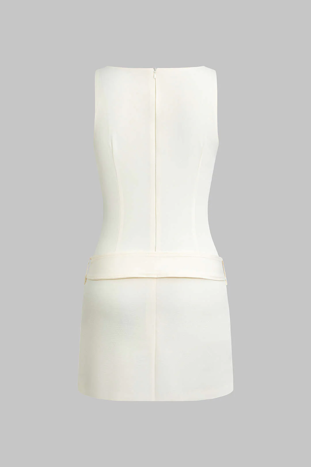 Solid Belted Pocket Zipper Sleeveless Mini Dress - Image 2