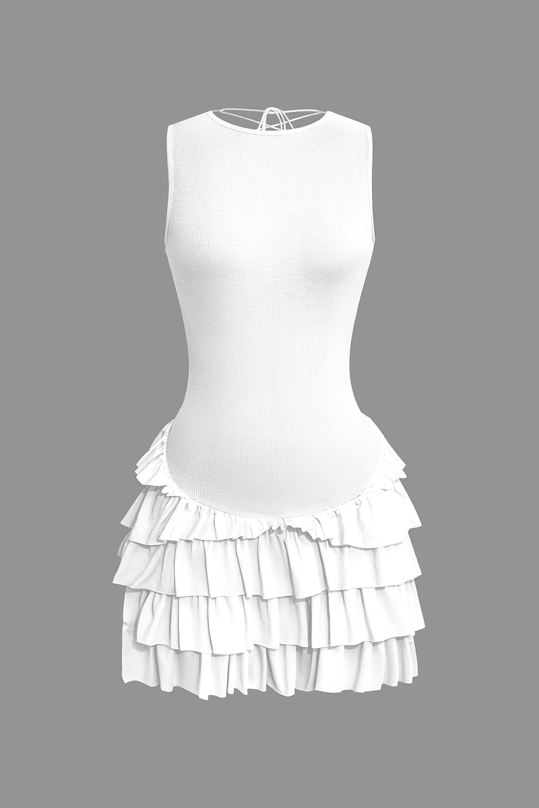 Lace Up Back Sleeveless Ruffle Hem Mini Dress - Image 5