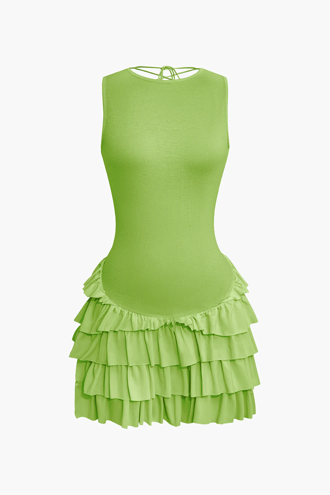 Lace Up Back Sleeveless Ruffle Hem Mini Dress - Image 7