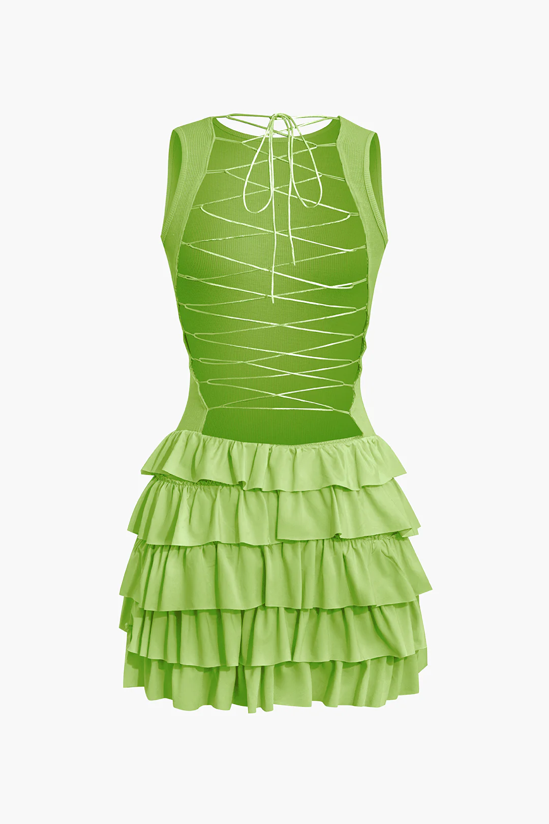 Lace Up Back Sleeveless Ruffle Hem Mini Dress - Image 8