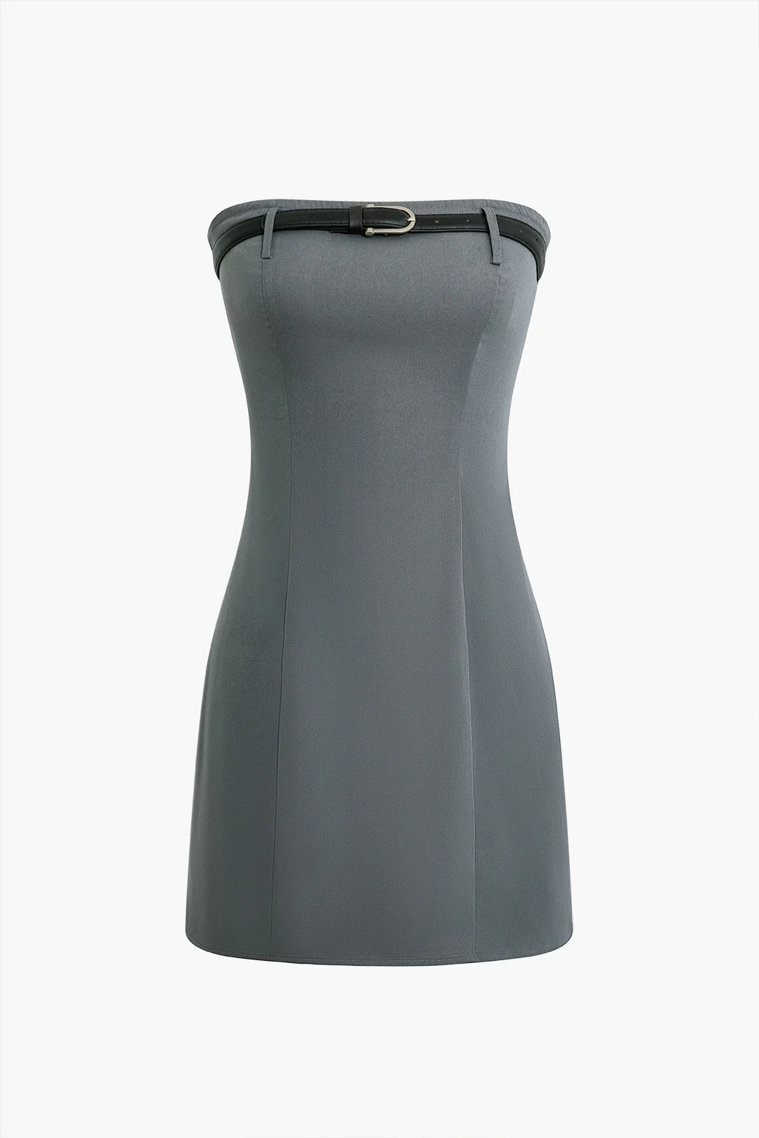 Solid Belted Strapless Mini Dress - Image 2