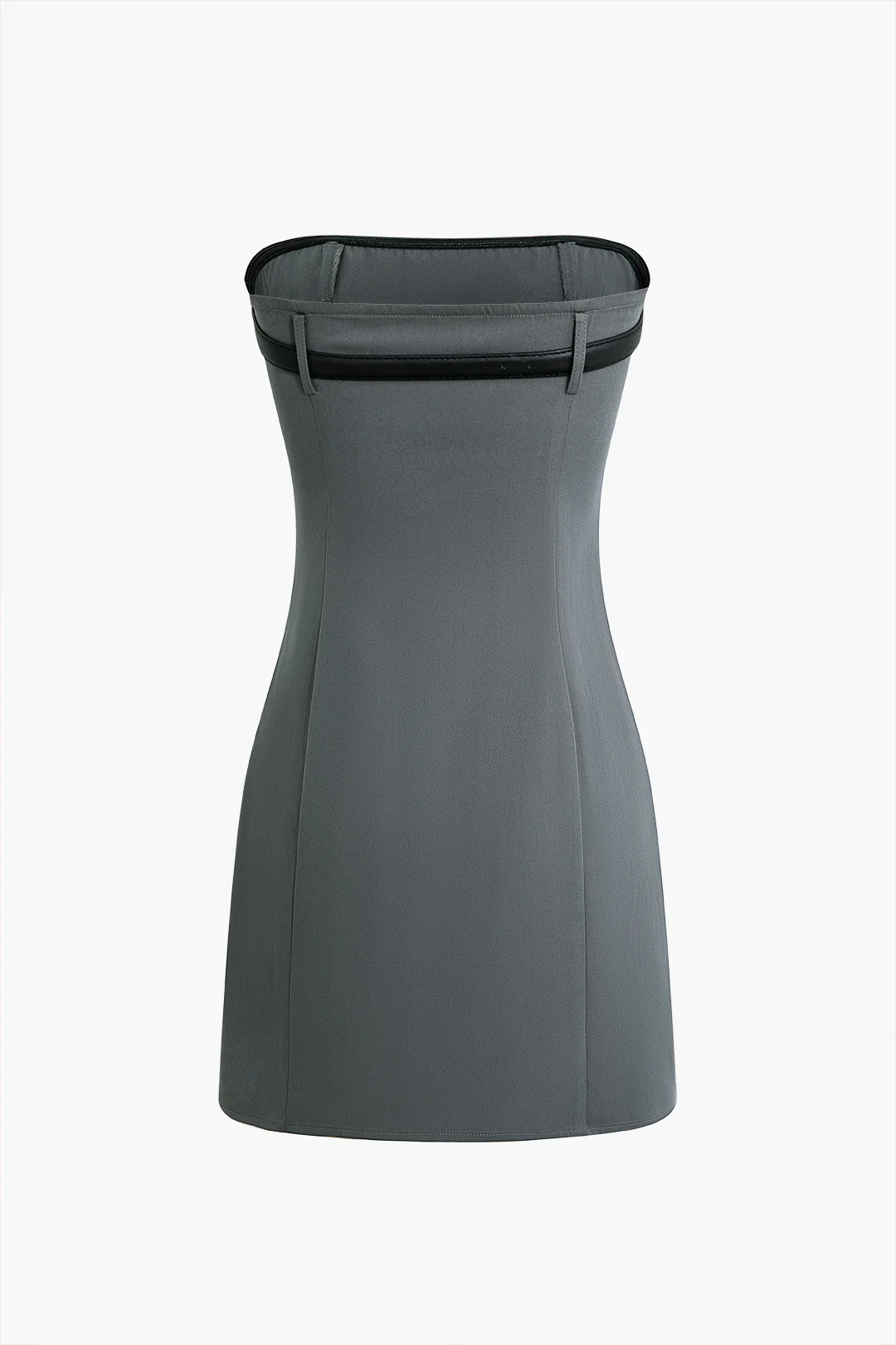 Solid Belted Strapless Mini Dress - Image 3