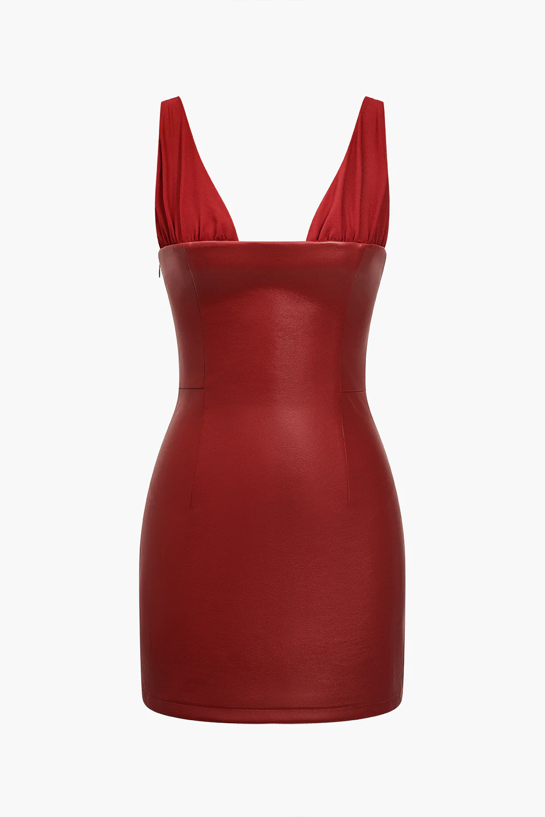 Solid Faux Leather Backless Mini Dress - Image 2