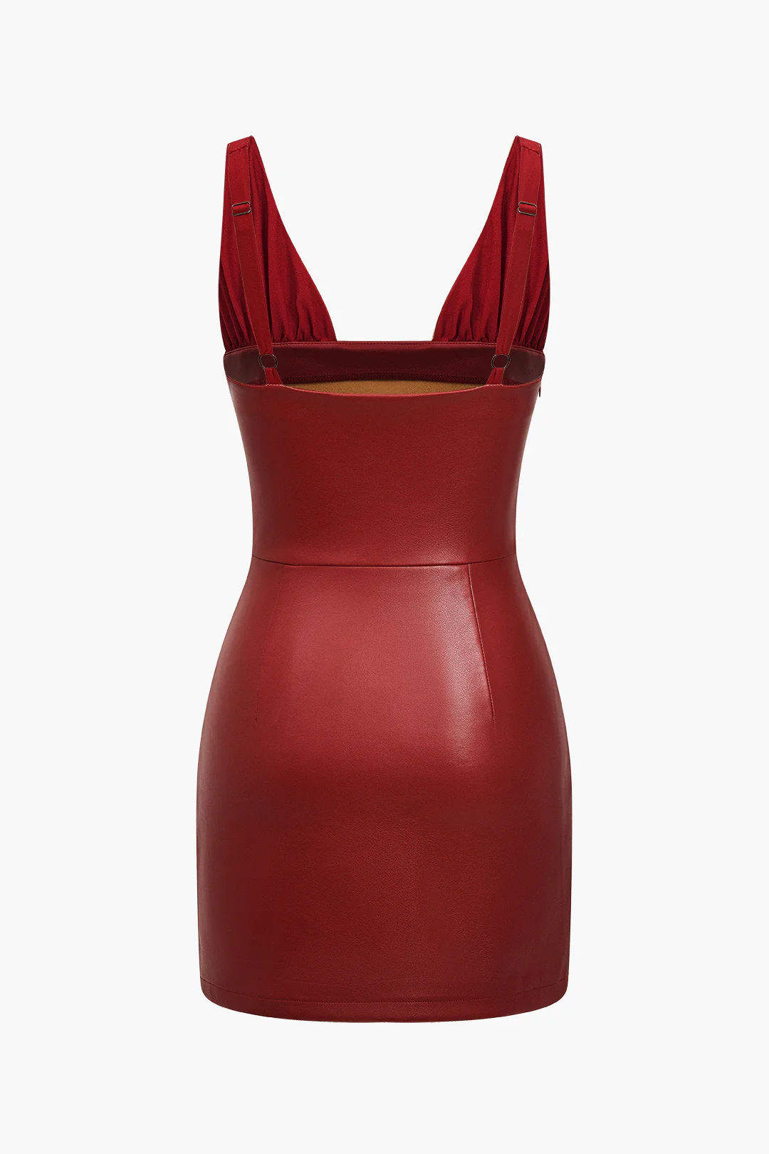 Solid Faux Leather Backless Mini Dress - Image 3
