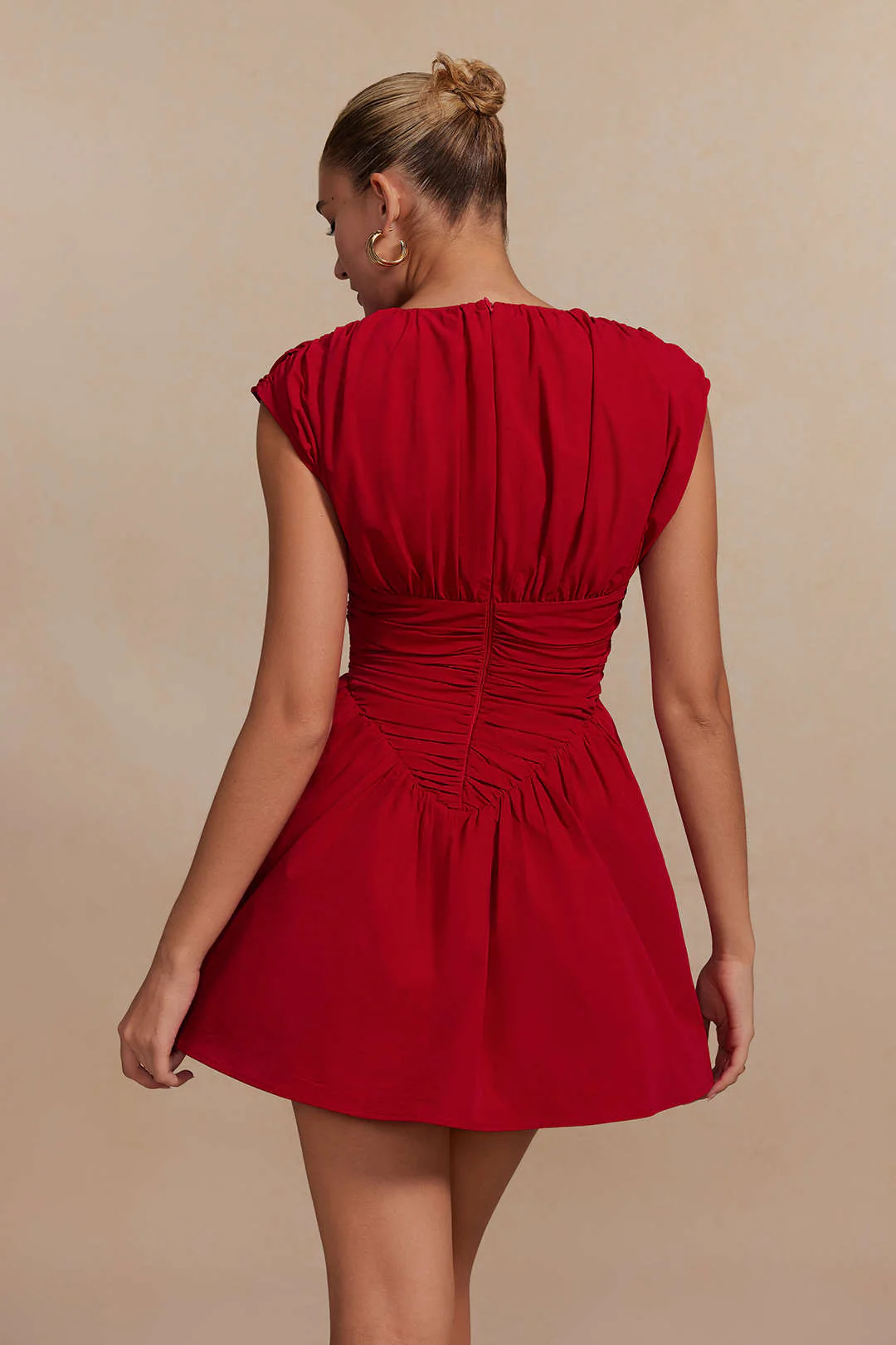Solid Ruched Mini Dress - Image 3