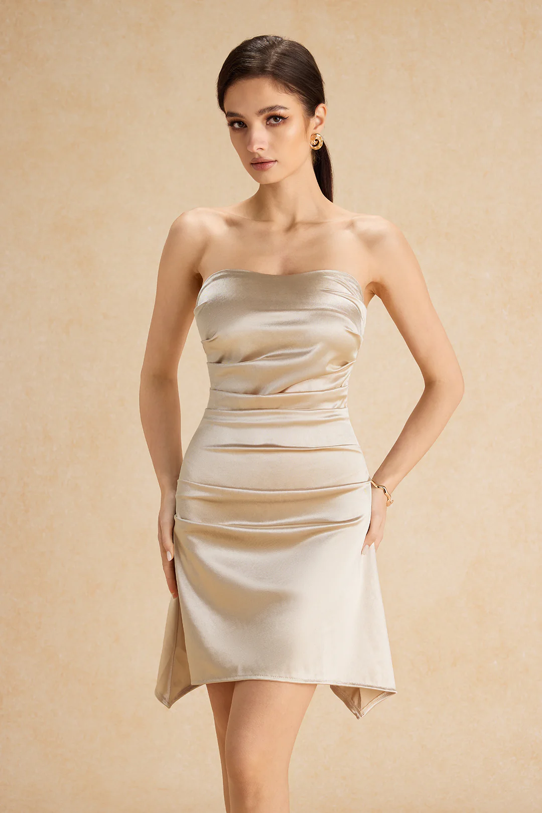 Solid Backless Strapless Ruched Mini Dress - Image 11