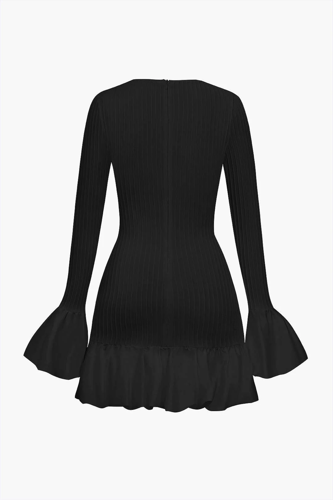 Solid Puff Bell Sleeve Mini Dress - Image 4