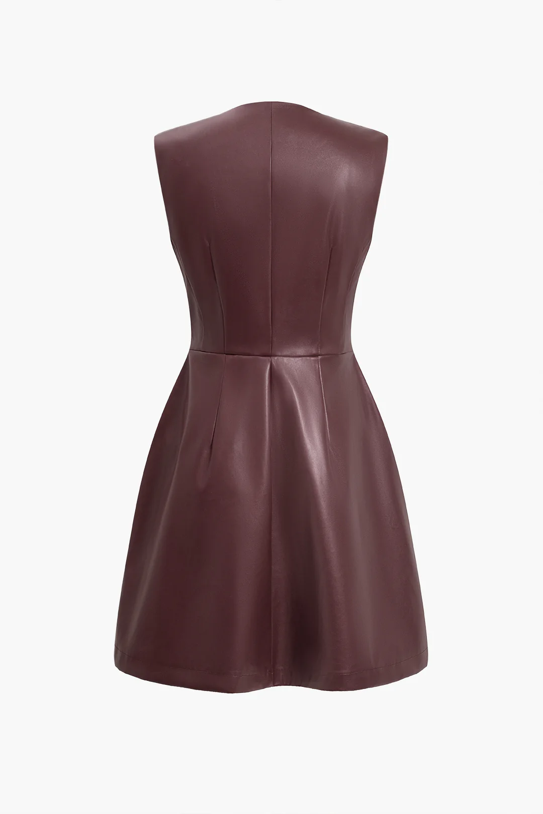 Solid PU Leather Button Mini Dress - Image 2