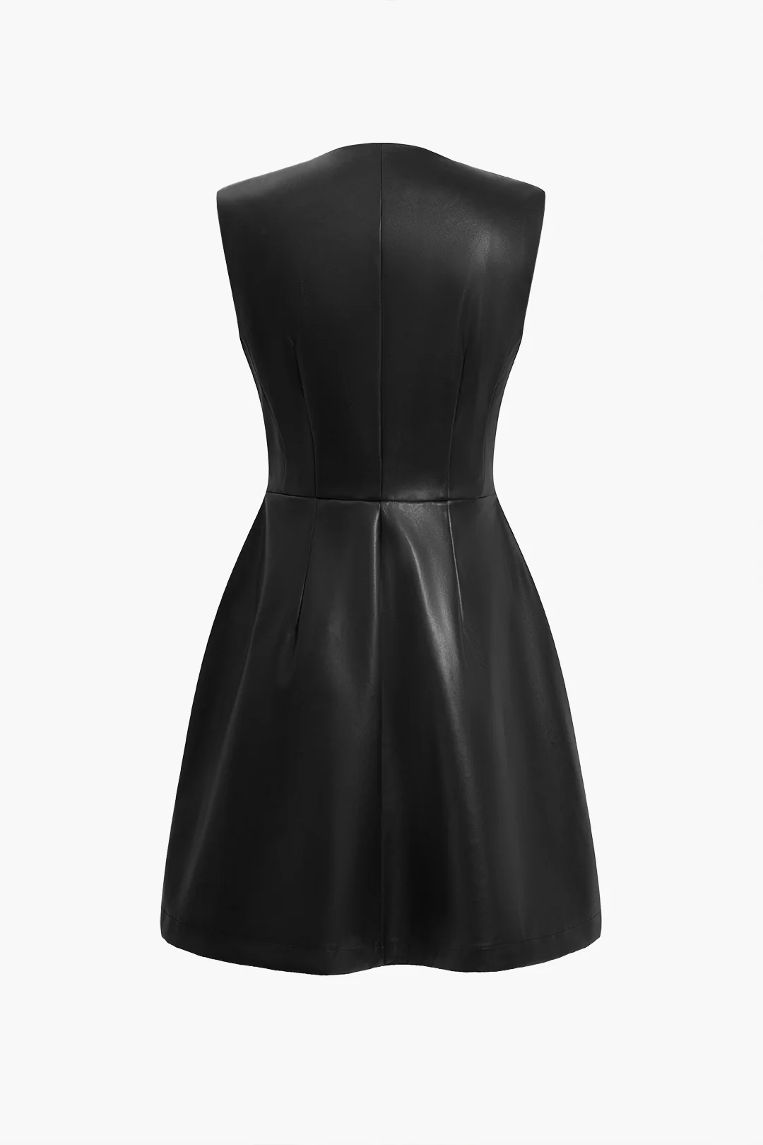 Solid PU Leather Button Mini Dress - Image 5