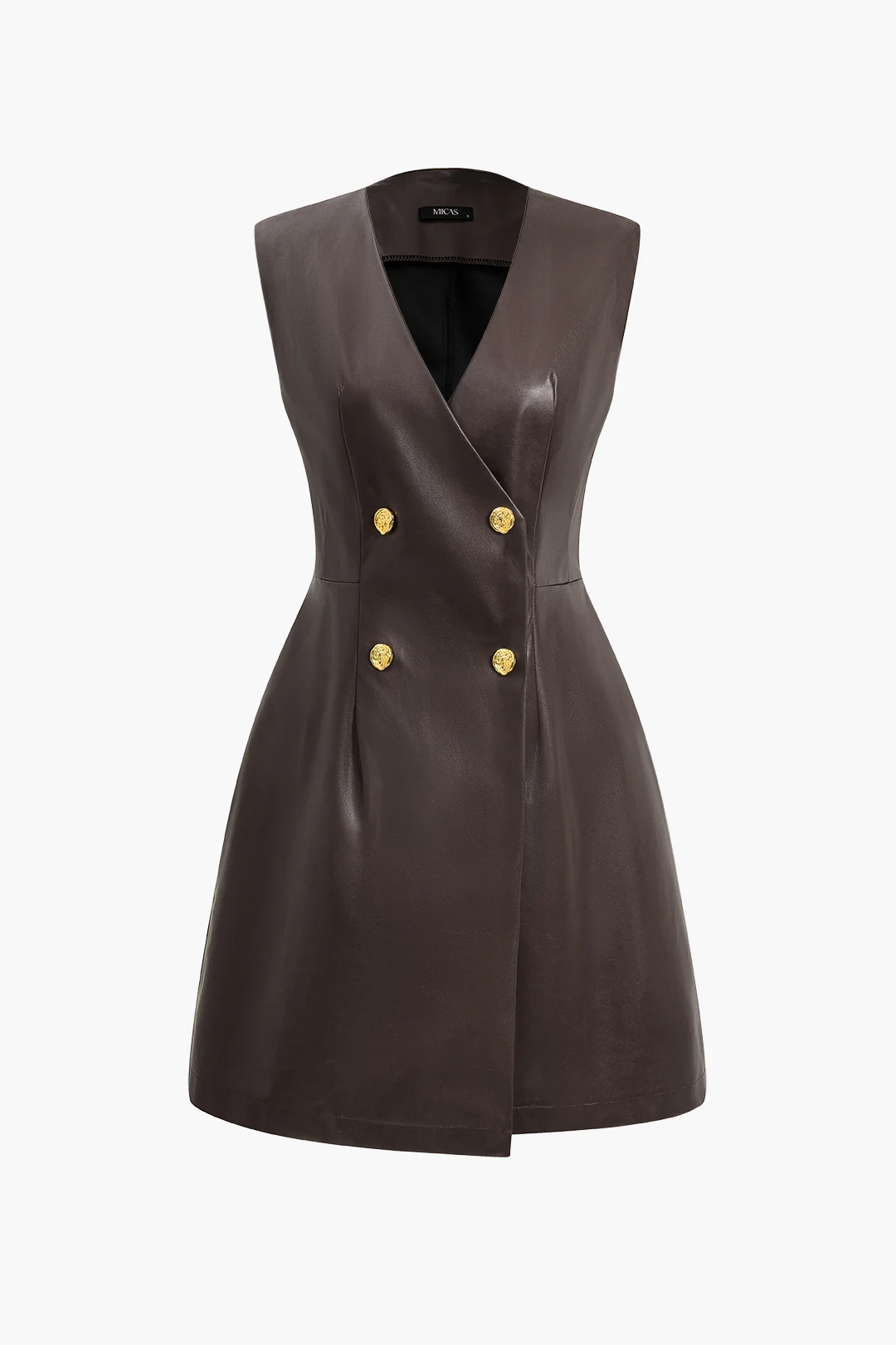 Solid PU Leather Button Mini Dress - Image 7