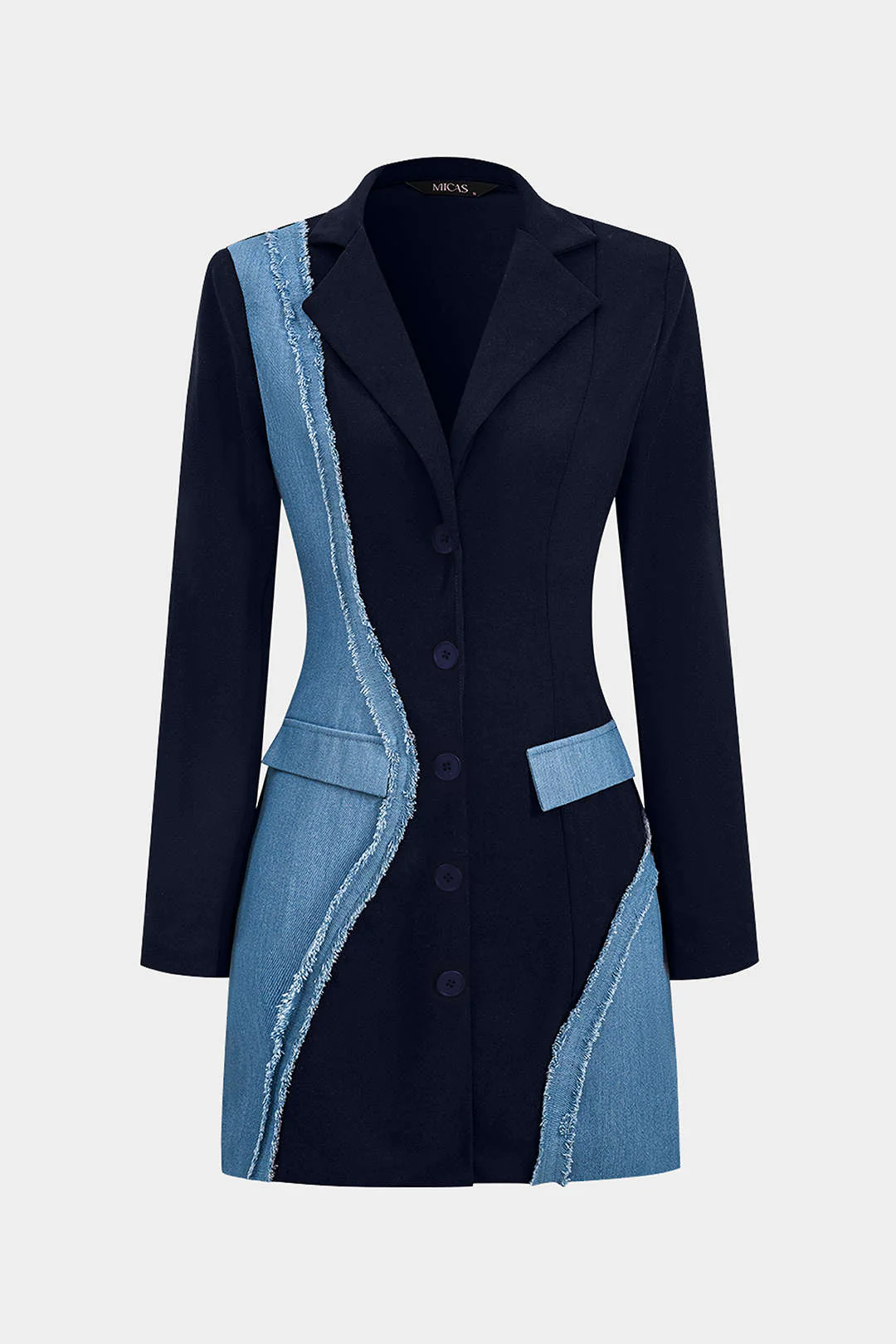 Denim Patchwork Long Sleeve Blazer Suit Mini Dress - Image 4