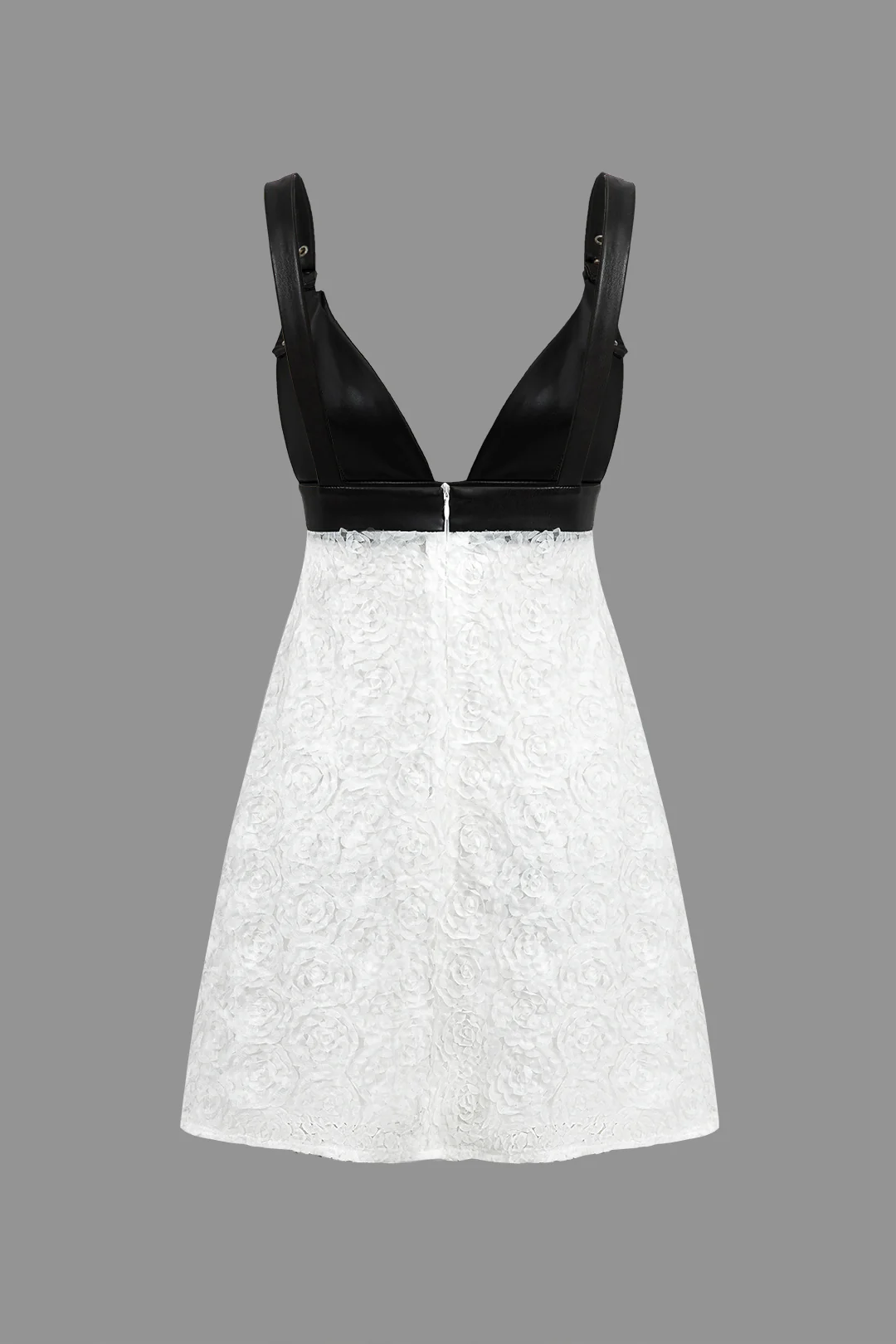 Faux Leather Appliques Sleeveless Mini Dress - Image 2