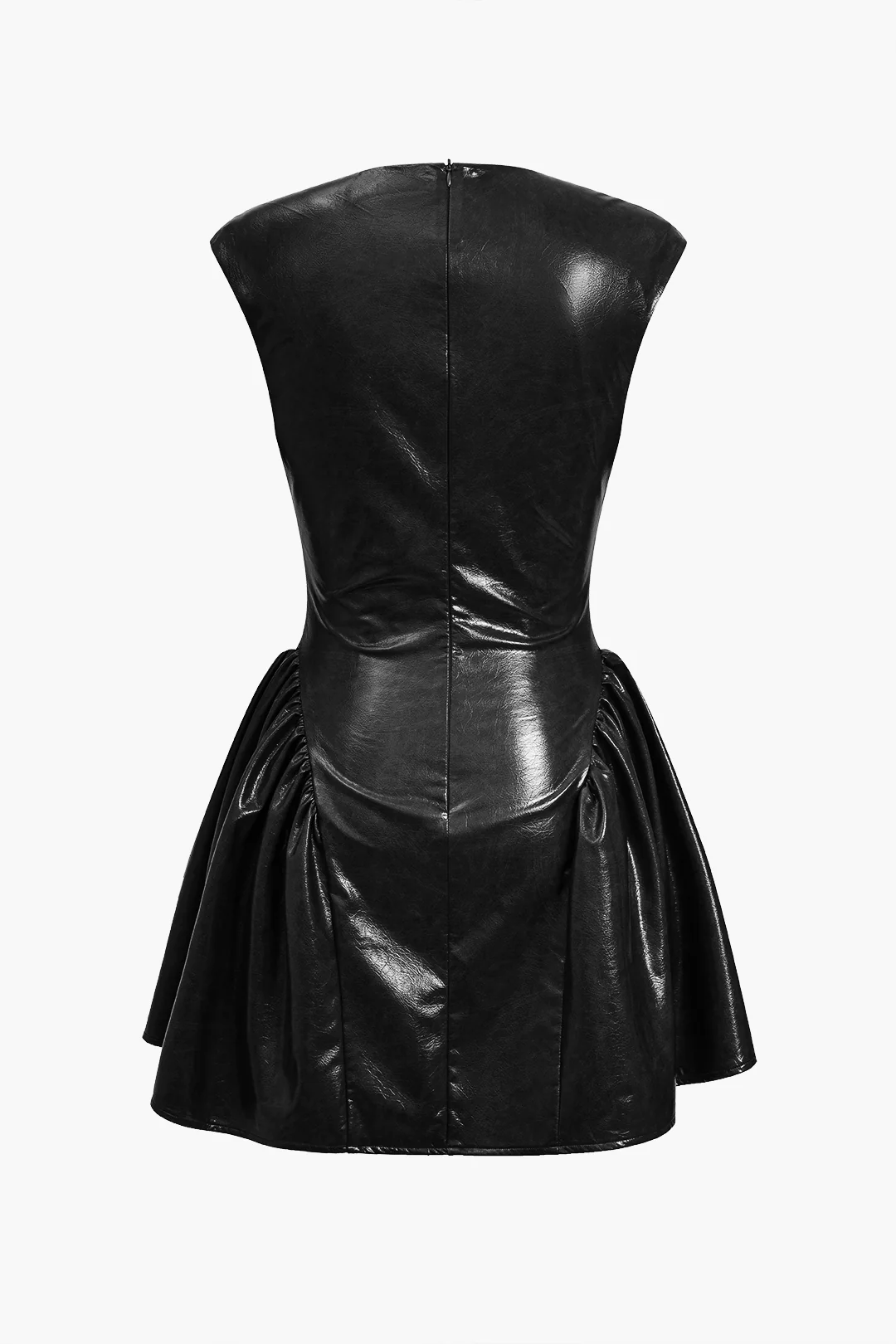 Faux Leather V-neck Ruched Mini Dress - Image 11