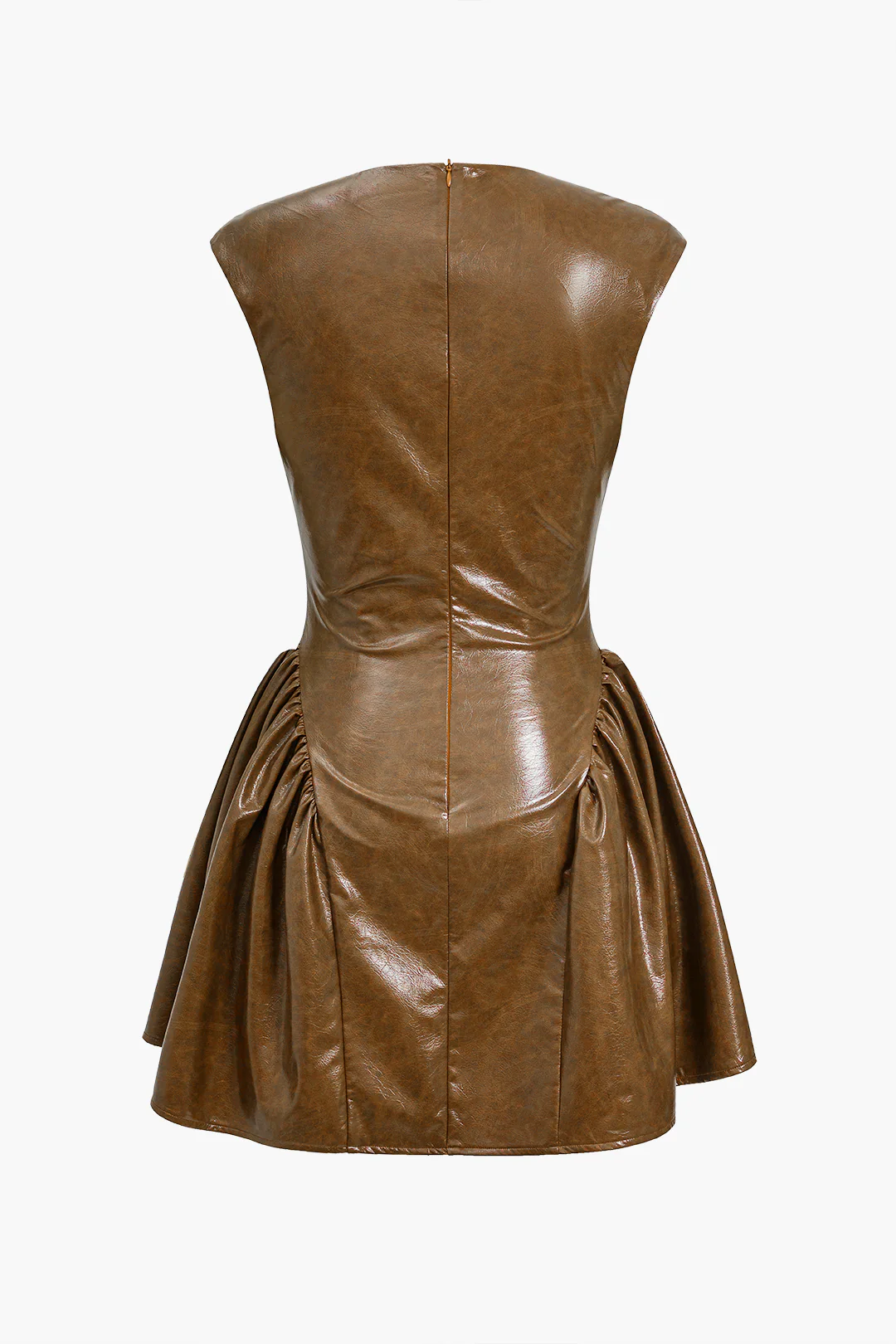 Faux Leather V-neck Ruched Mini Dress - Image 9