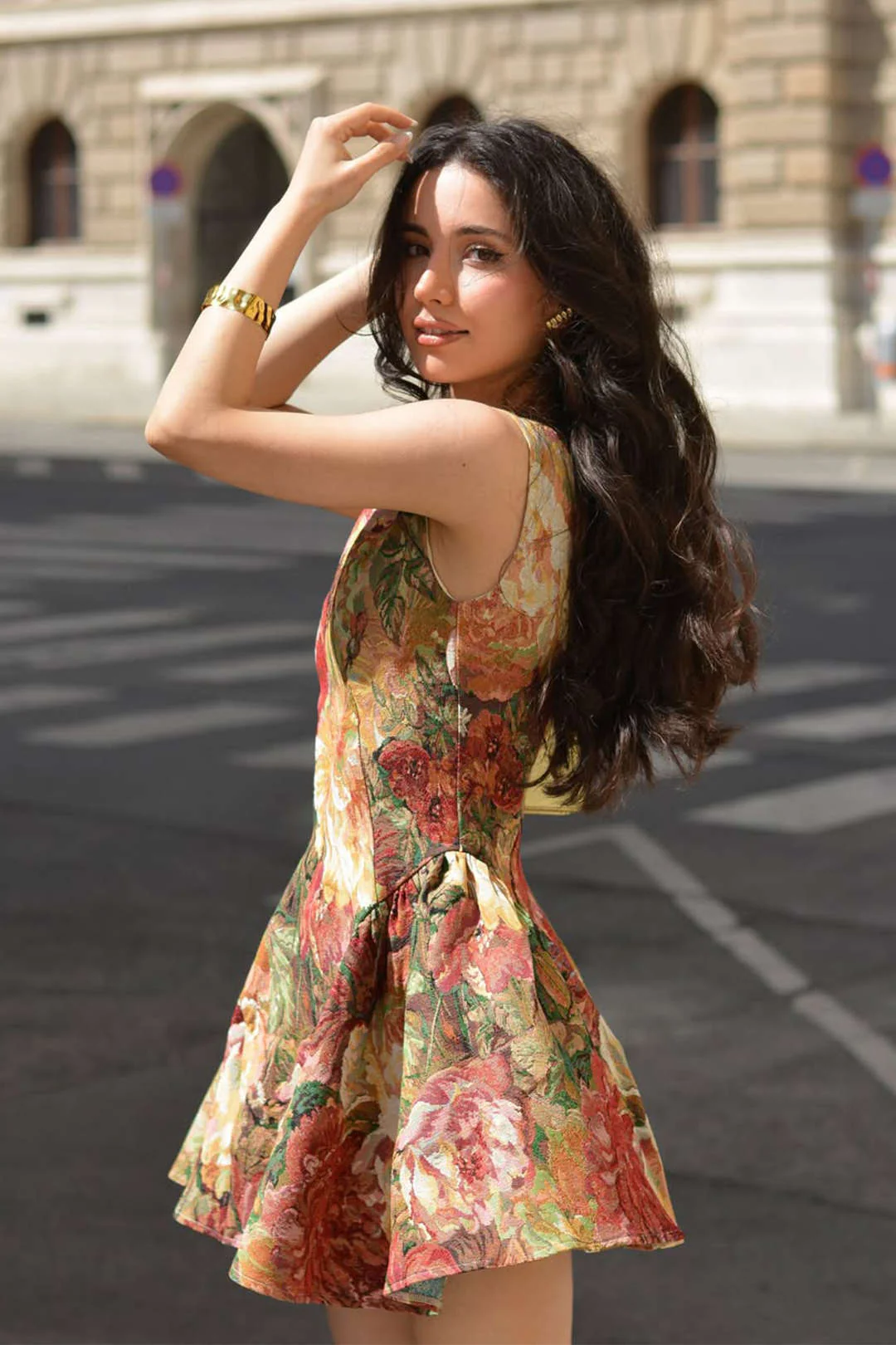 Jacquard Ruched Sleeveless Mini Dress - Image 4