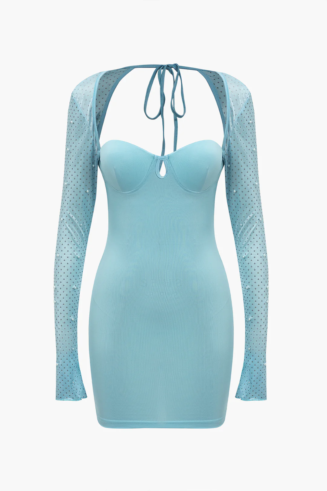 Backless Tie-Up Pearl Mini Dress - Image 5