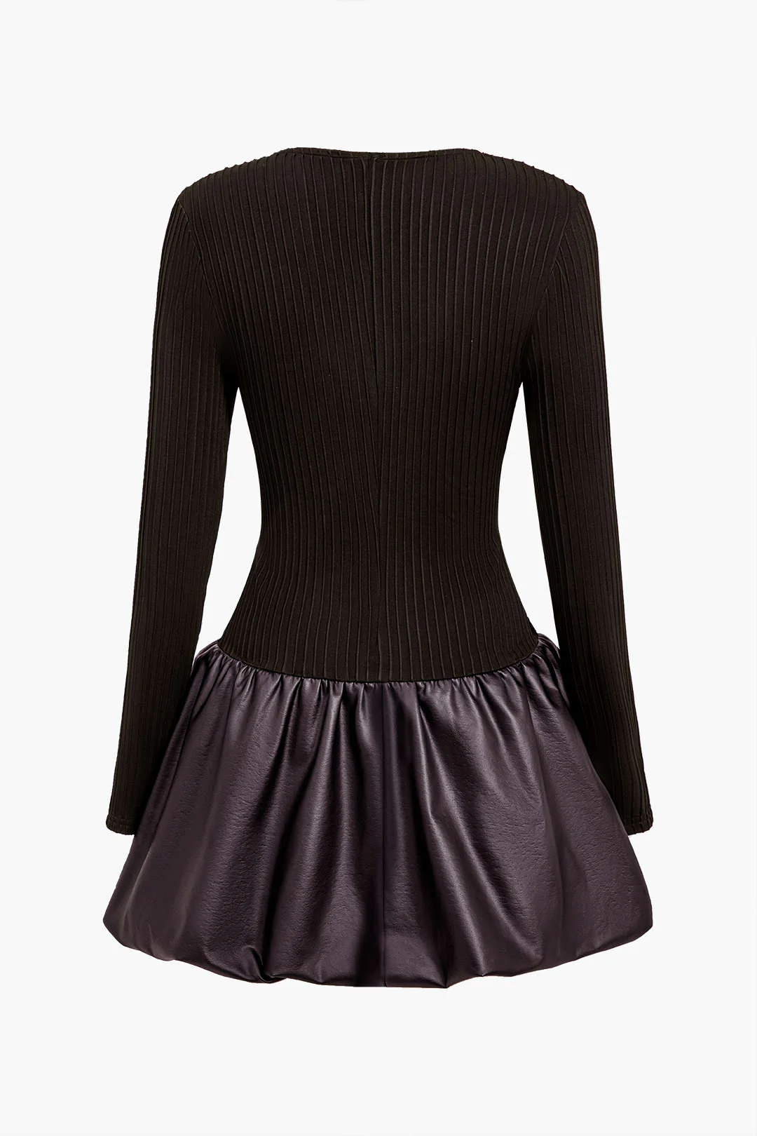 PU Patchwork Ruched Square Neck Mini Dress - Image 6