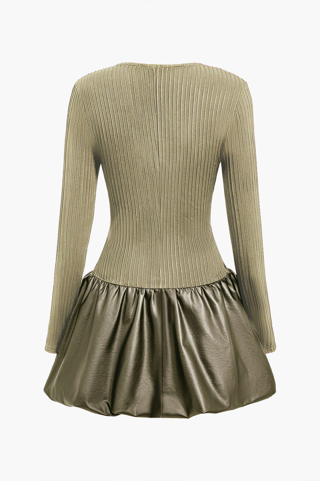PU Patchwork Ruched Square Neck Mini Dress - Image 8