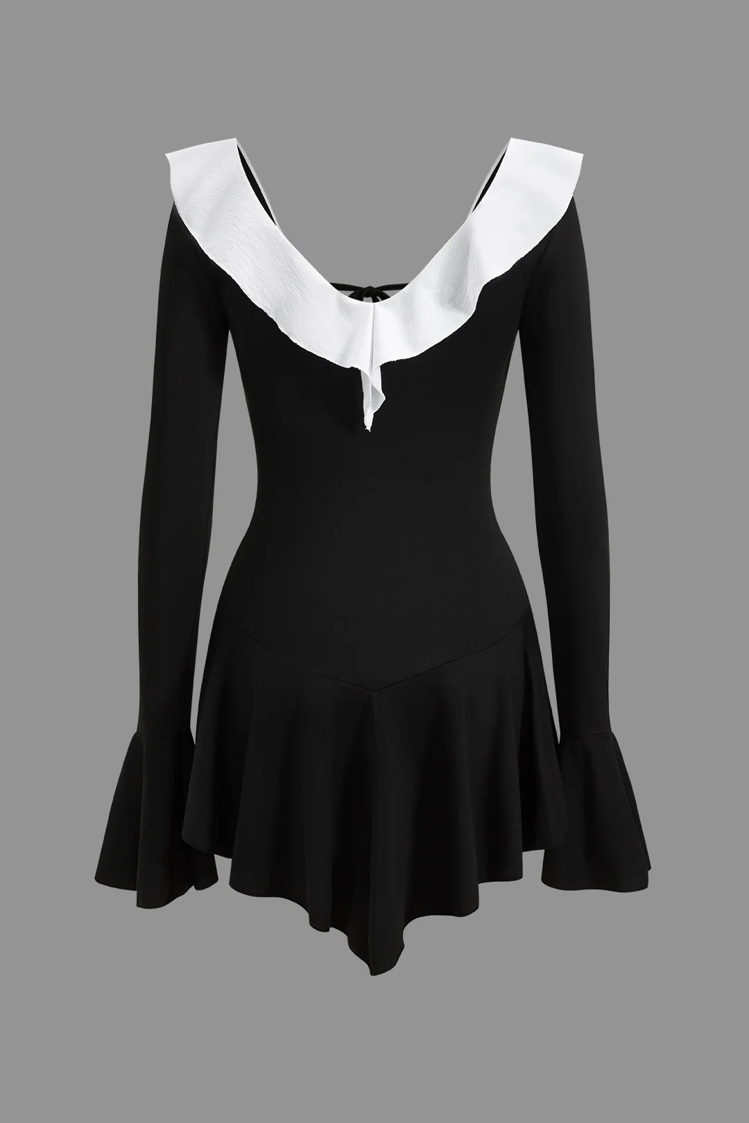 Contrast Ruffle Neck Tie Front Bell Sleeve Mini Dress - Image 3