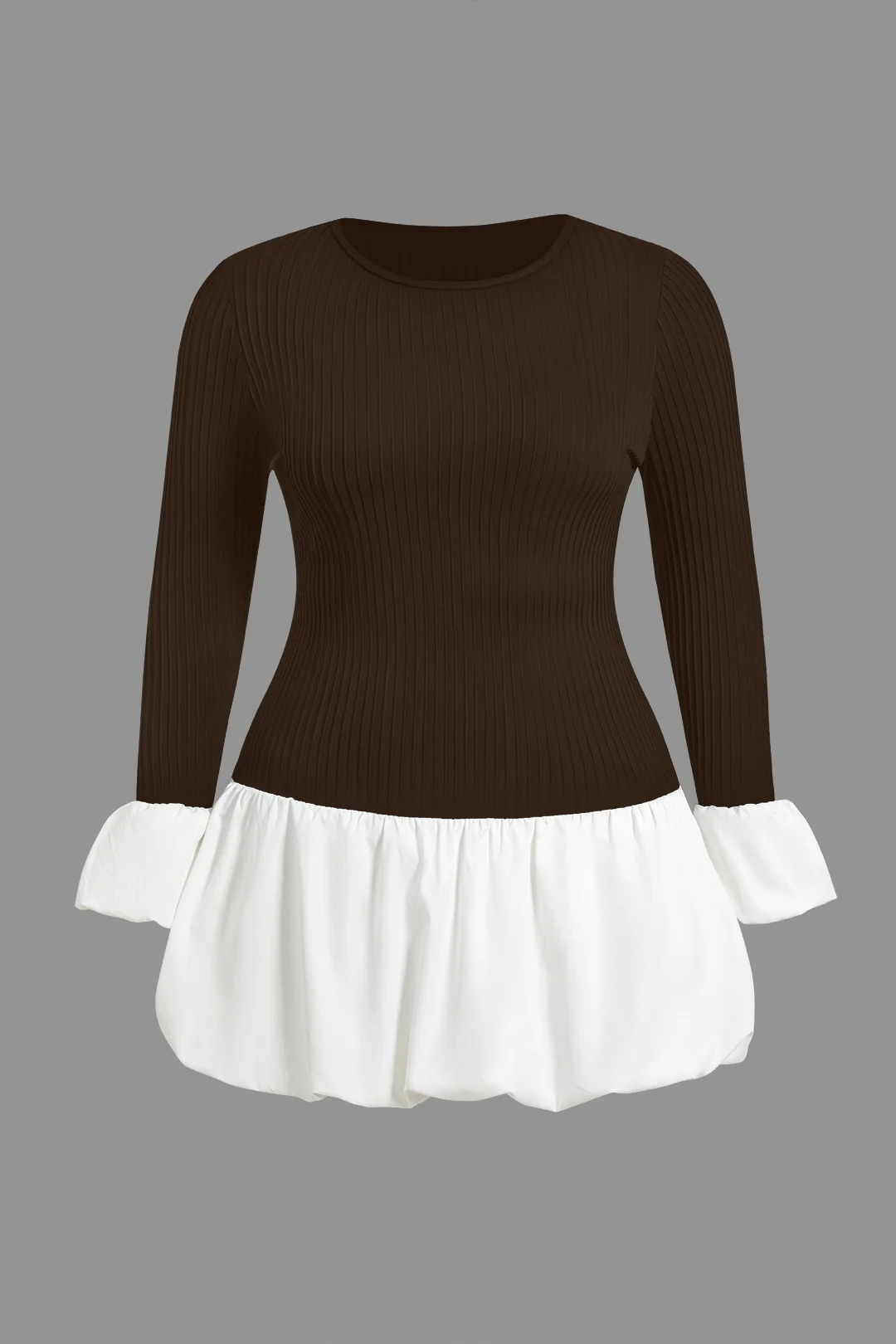 Contrast Ribbed Puff Hem Mini Dress - Image 6