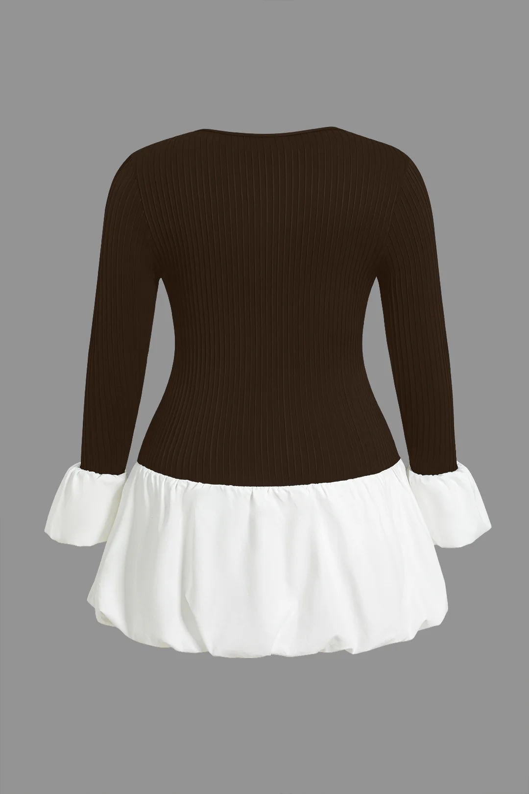 Contrast Ribbed Puff Hem Mini Dress - Image 7