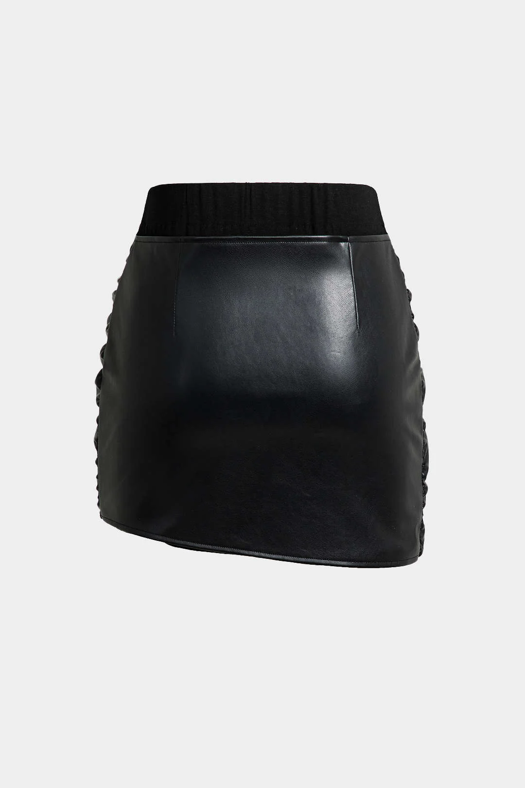 Patchwork Faux Leather Tie Front Mini Skirt - Image 2
