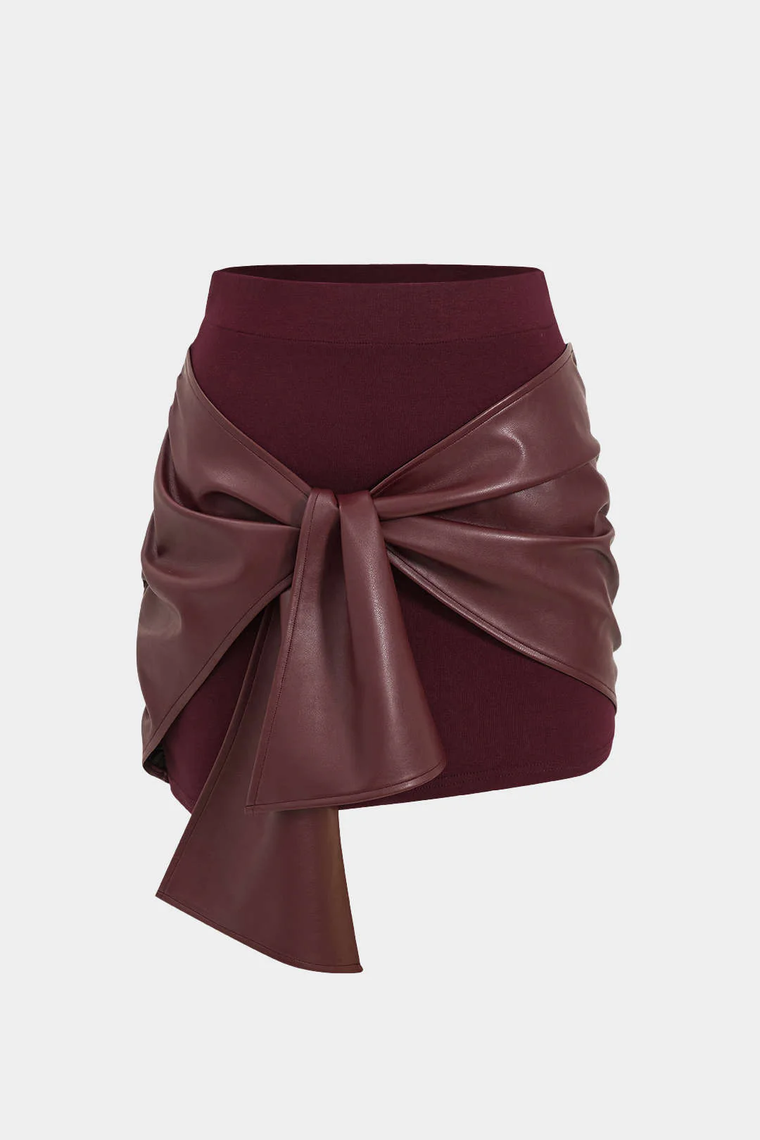 Patchwork Faux Leather Tie Front Mini Skirt - Image 5