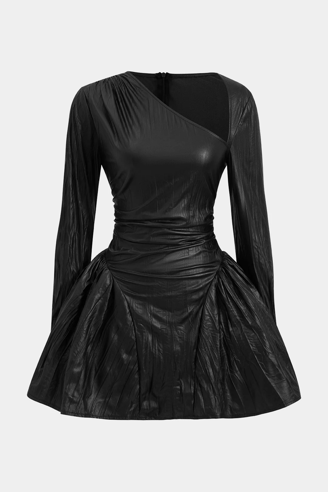 Ruched Asymmetrical Long Sleeve Mini Dress - Image 4