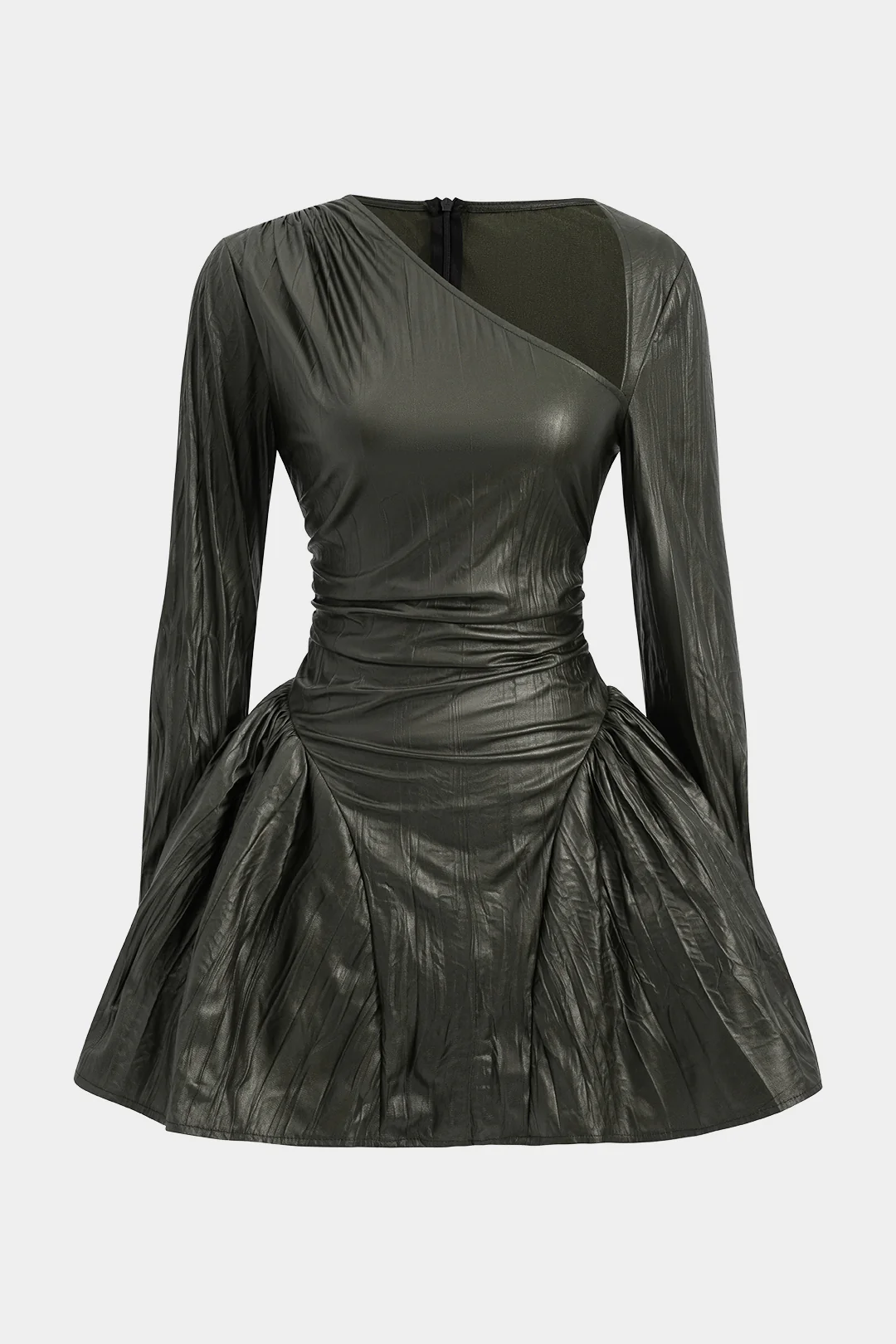 Ruched Asymmetrical Long Sleeve Mini Dress - Image 6