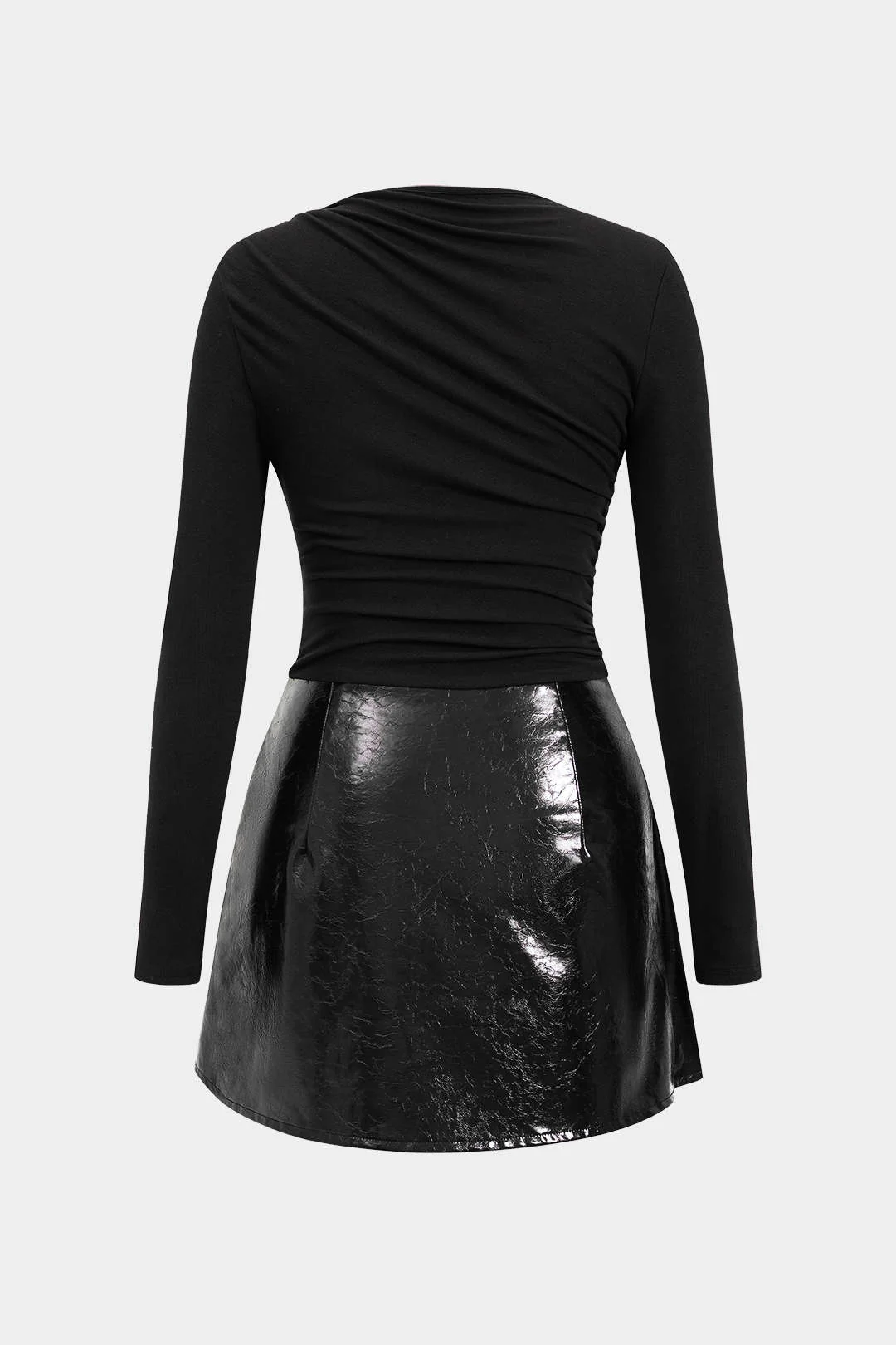 Faux Leather Patchwork Long Sleeve Mini Dress - Image 10