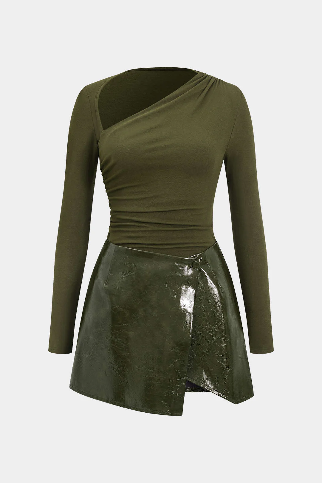 Faux Leather Patchwork Long Sleeve Mini Dress - Image 11
