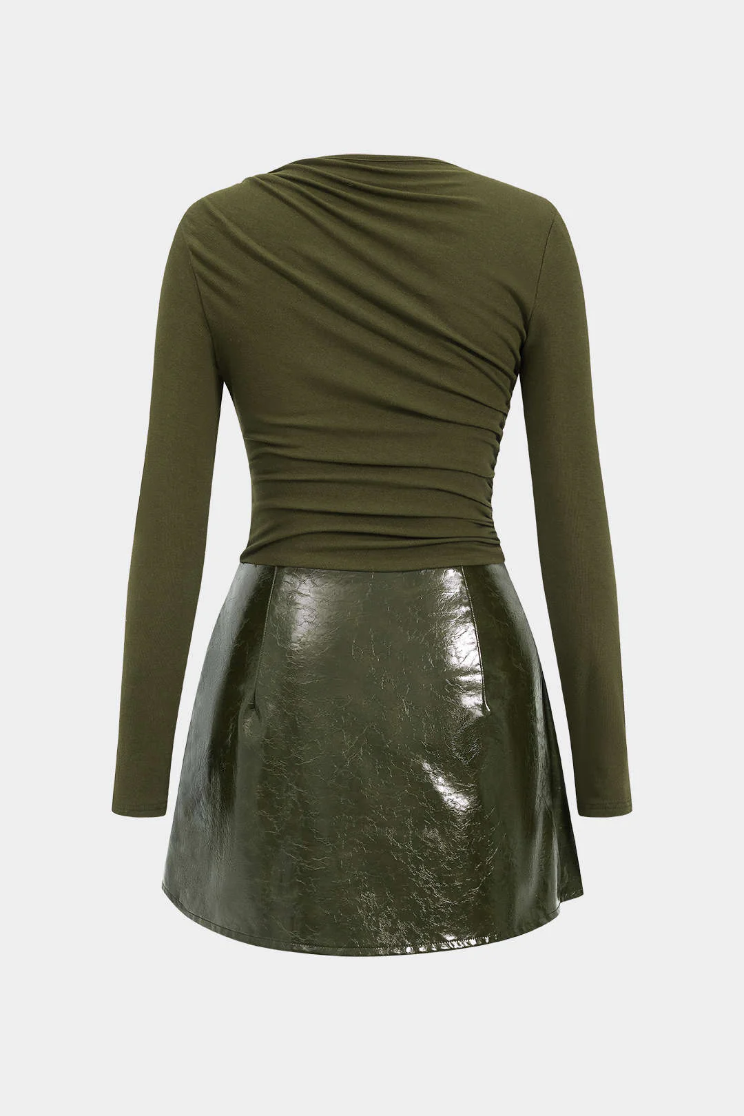 Faux Leather Patchwork Long Sleeve Mini Dress - Image 12