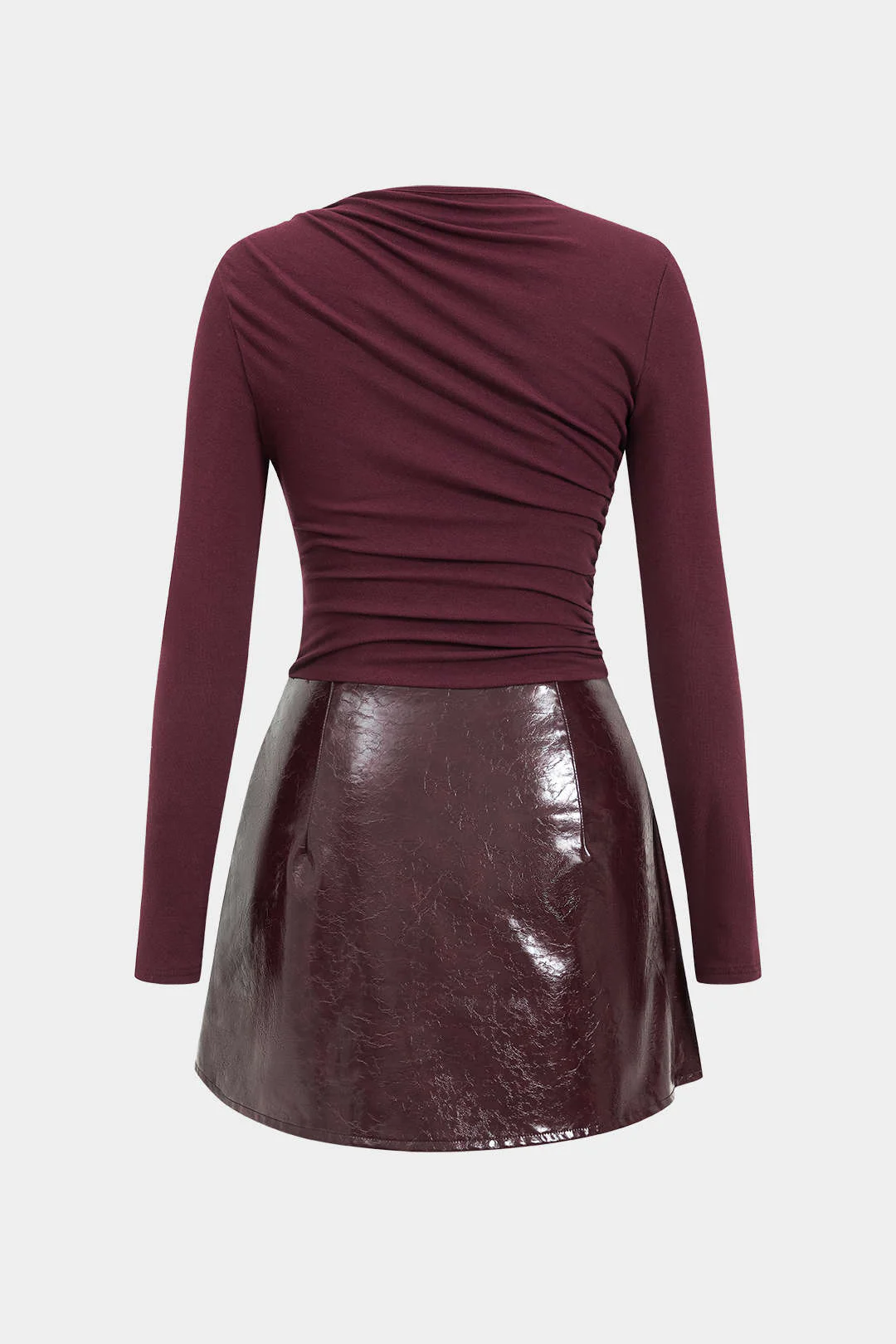 Faux Leather Patchwork Long Sleeve Mini Dress - Image 2