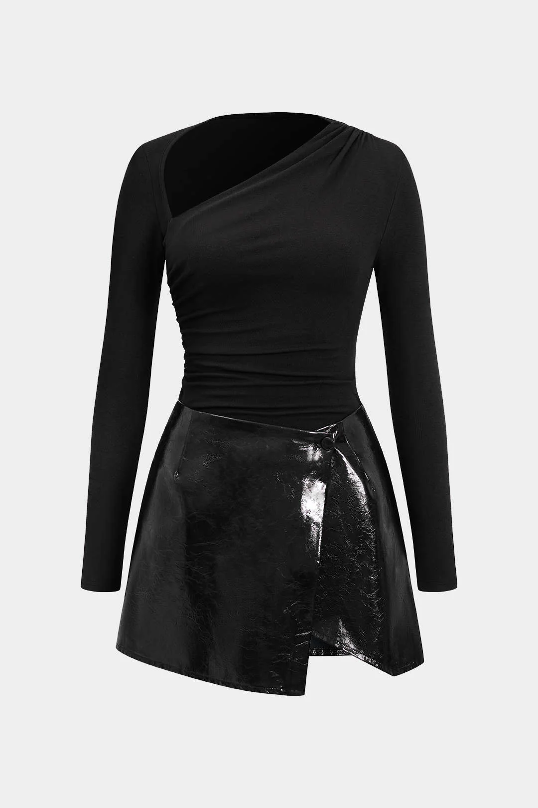 Faux Leather Patchwork Long Sleeve Mini Dress - Image 9